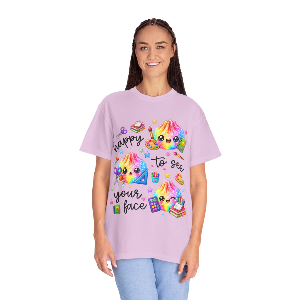 Happy To See Your Face Rainbow Kawaii T-Shirt — Cute School Supplies Graphic Tee