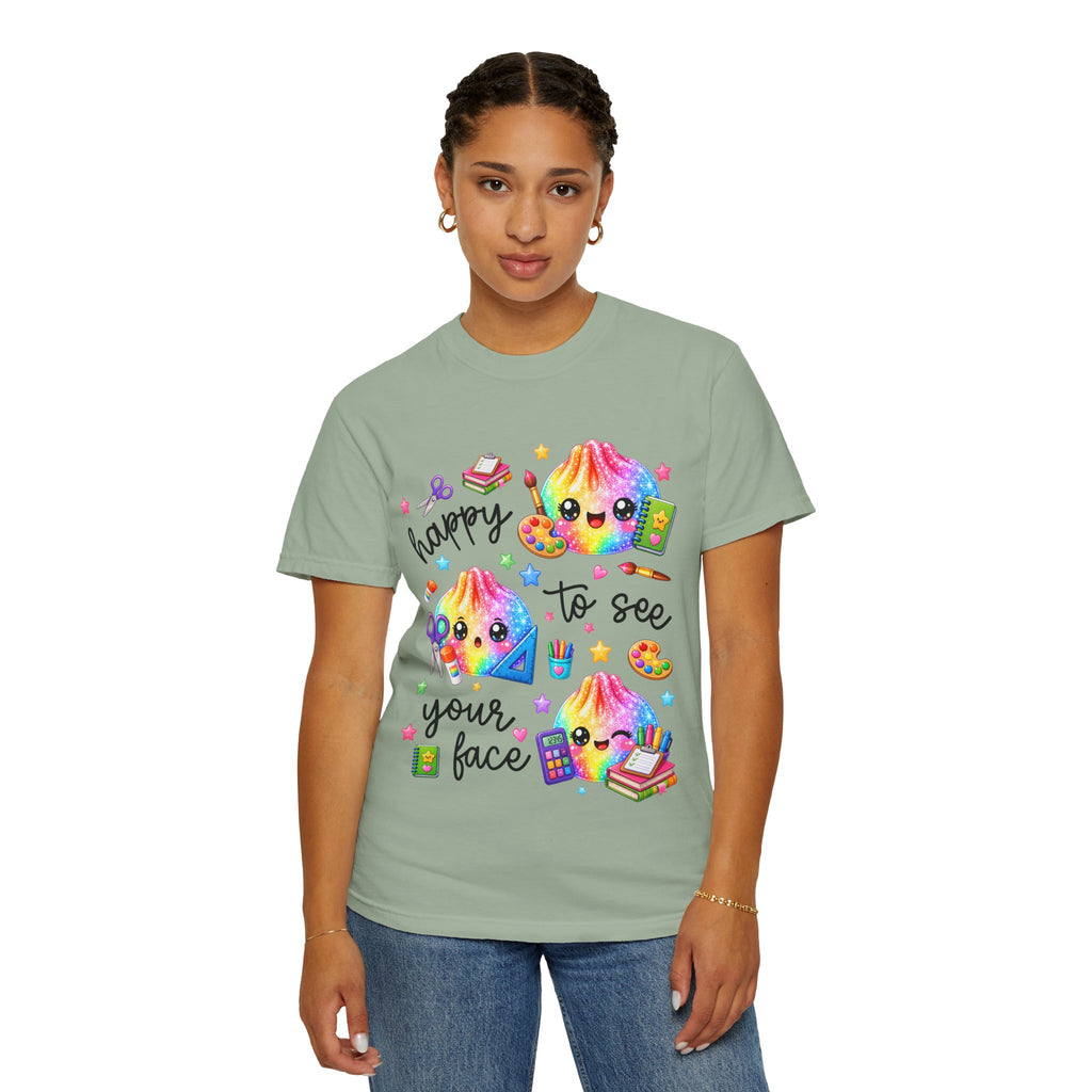 Happy To See Your Face Rainbow Kawaii T-Shirt — Cute School Supplies Graphic Tee