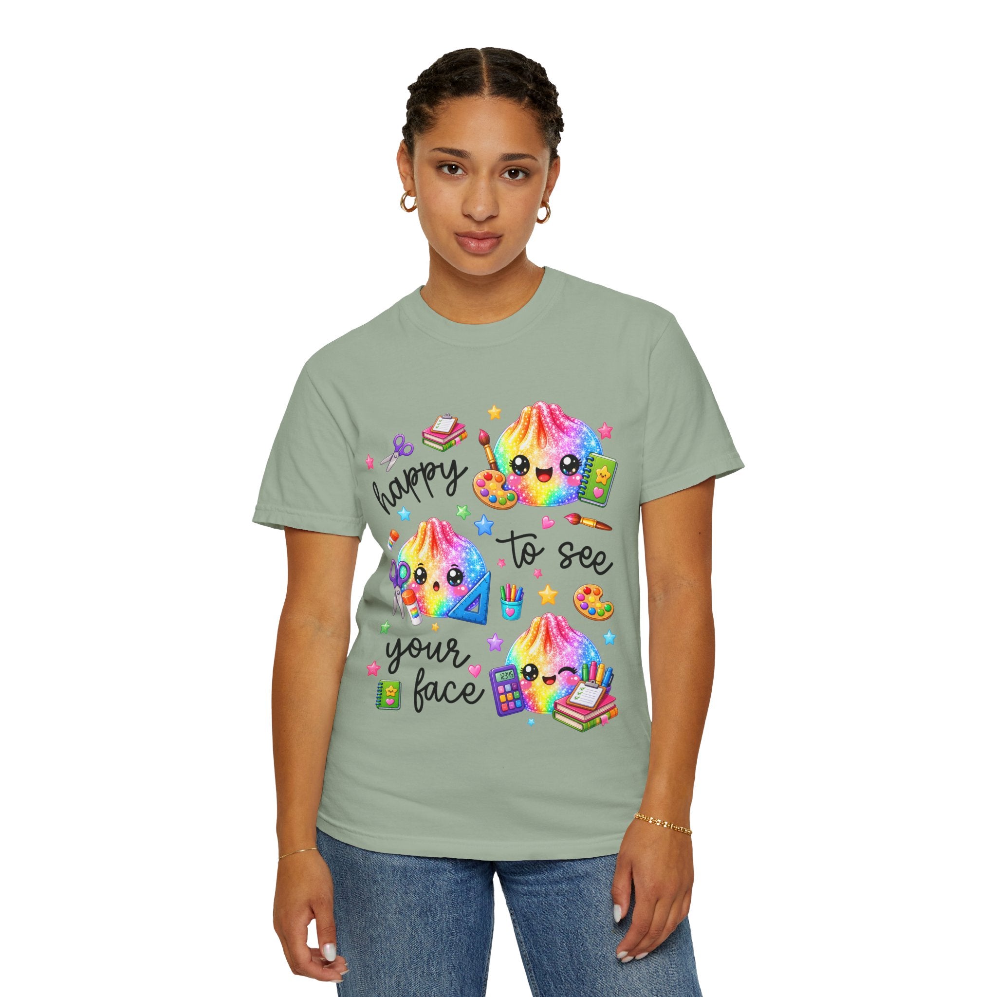 Happy To See Your Face Rainbow Kawaii T-Shirt — Cute School Supplies Graphic Tee