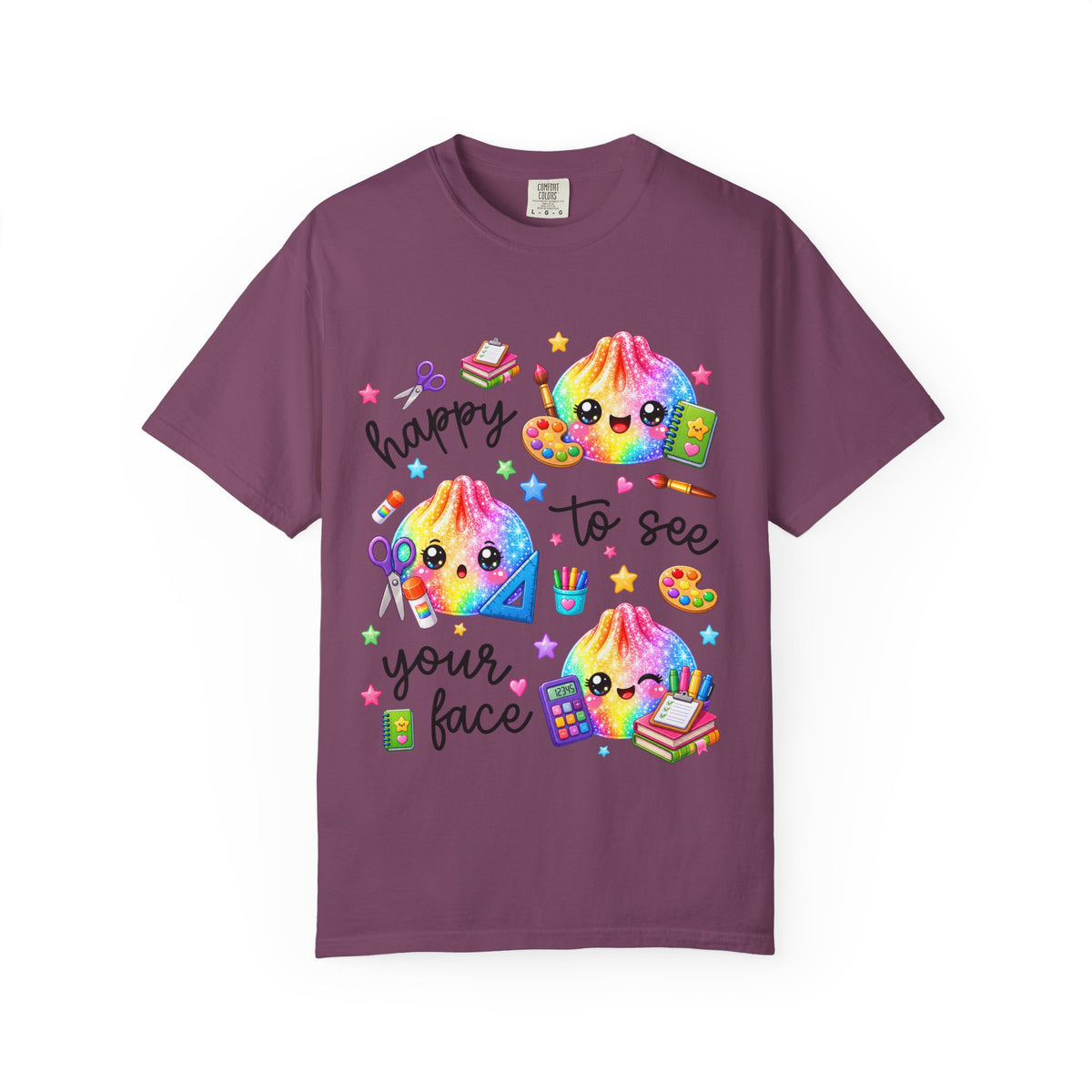 Happy To See Your Face Rainbow Kawaii T-Shirt — Cute School Supplies Graphic Tee
