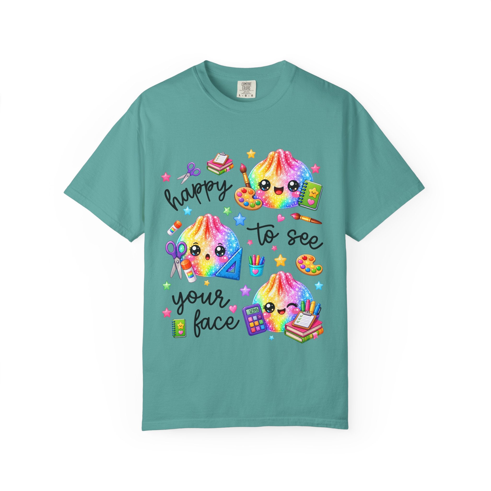 Happy To See Your Face Rainbow Kawaii T-Shirt — Cute School Supplies Graphic Tee
