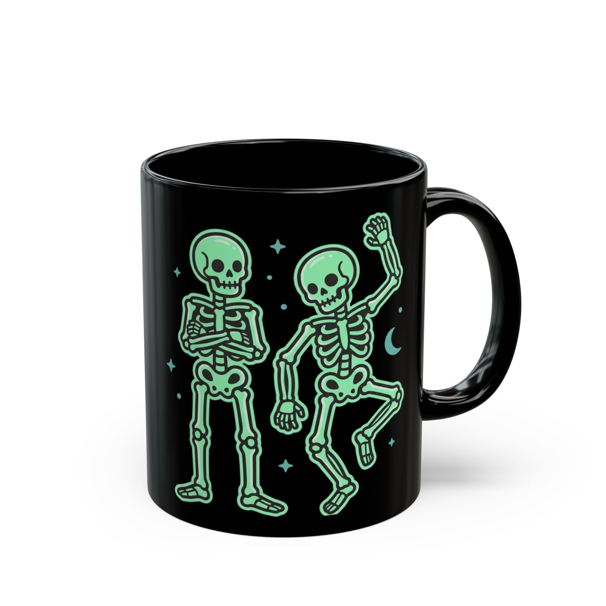 Glow Skeleton Dance Mug — Black Ceramic Coffee Cup (11oz/15oz)