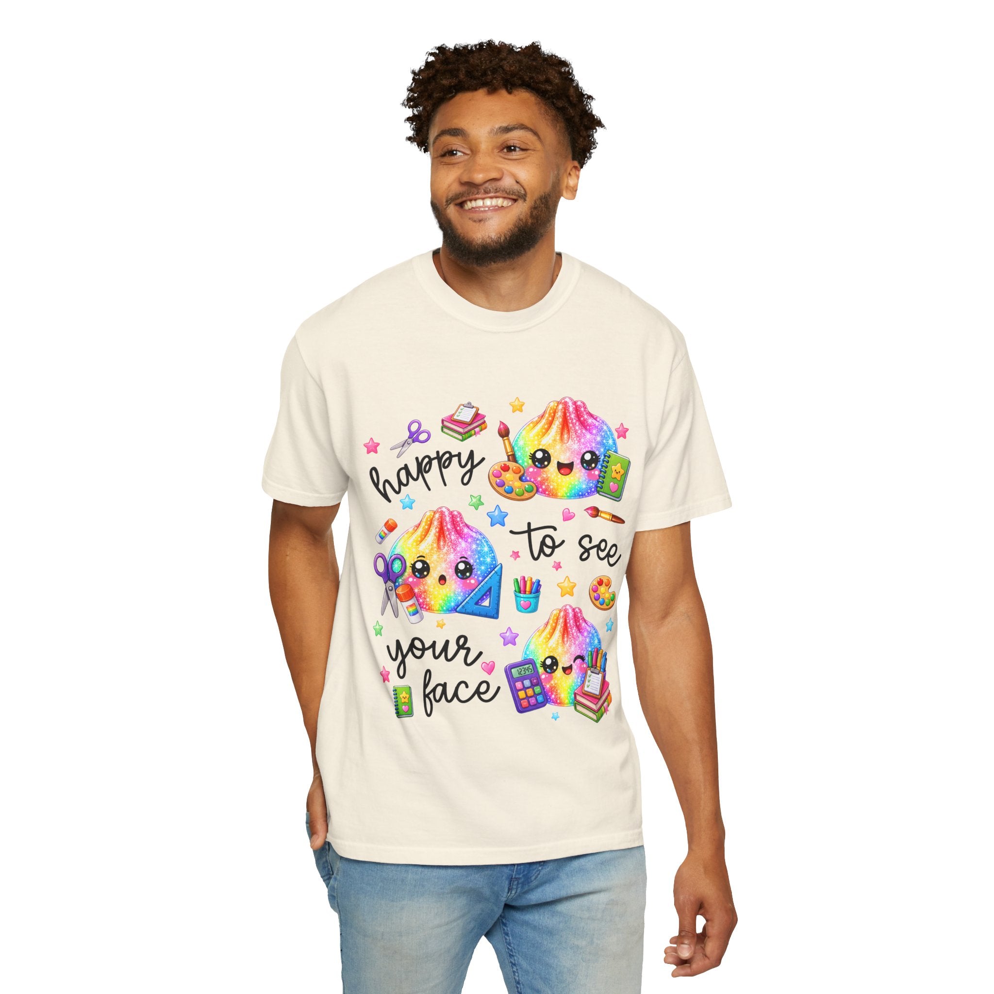 Happy To See Your Face Rainbow Kawaii T-Shirt — Cute School Supplies Graphic Tee