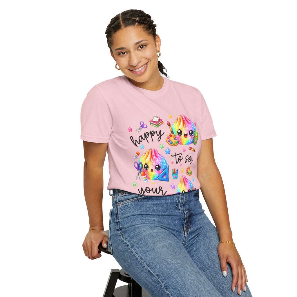 Happy To See Your Face Rainbow Kawaii T-Shirt — Cute School Supplies Graphic Tee