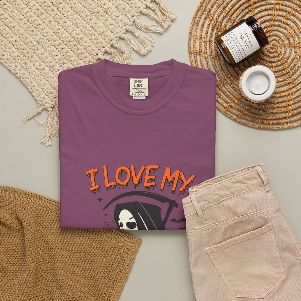 💀 I Love My Job Grim Reaper Tee | Funny Halloween Work Shirt