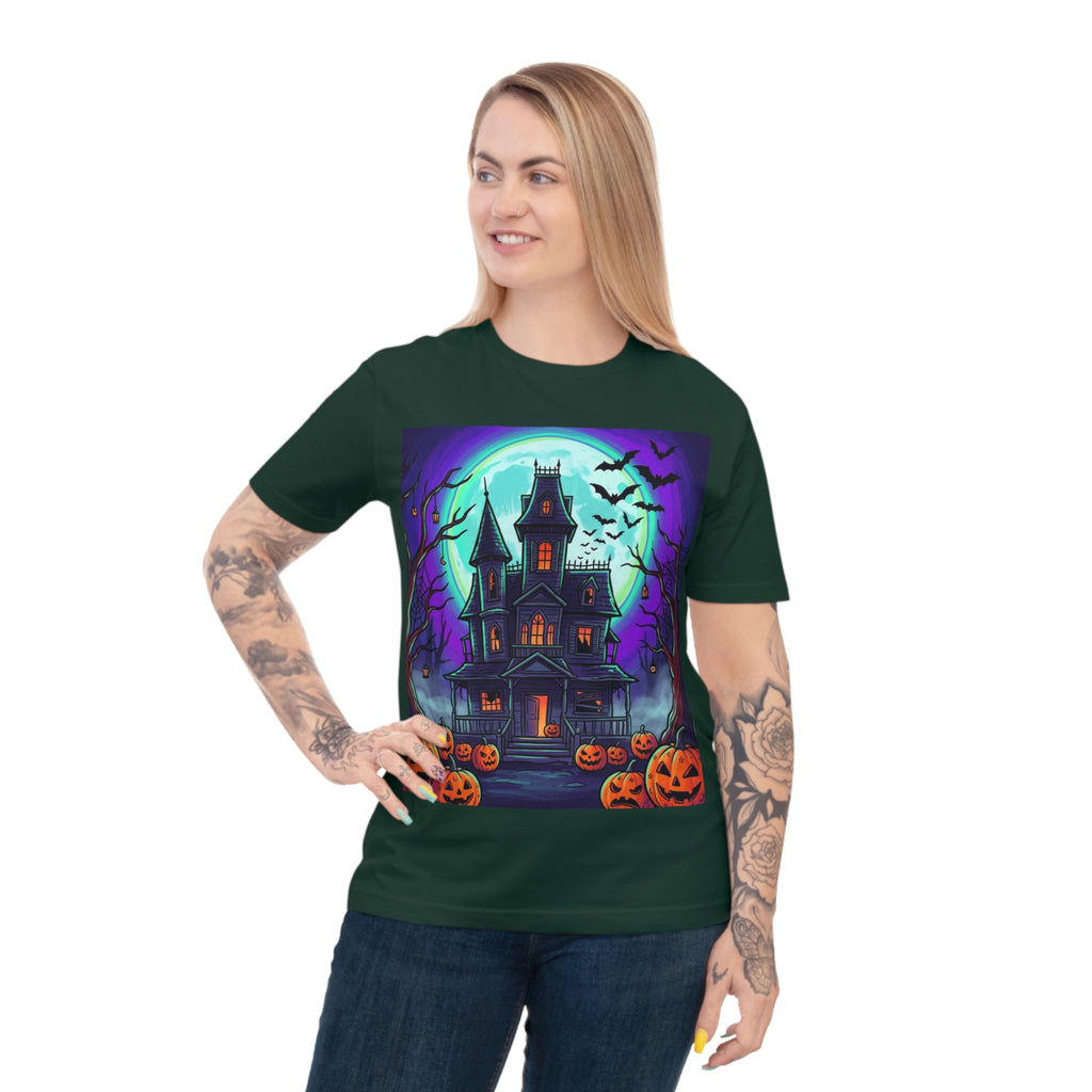Haunted House Halloween T-Shirt — Spooky Pumpkin & Bats Tee