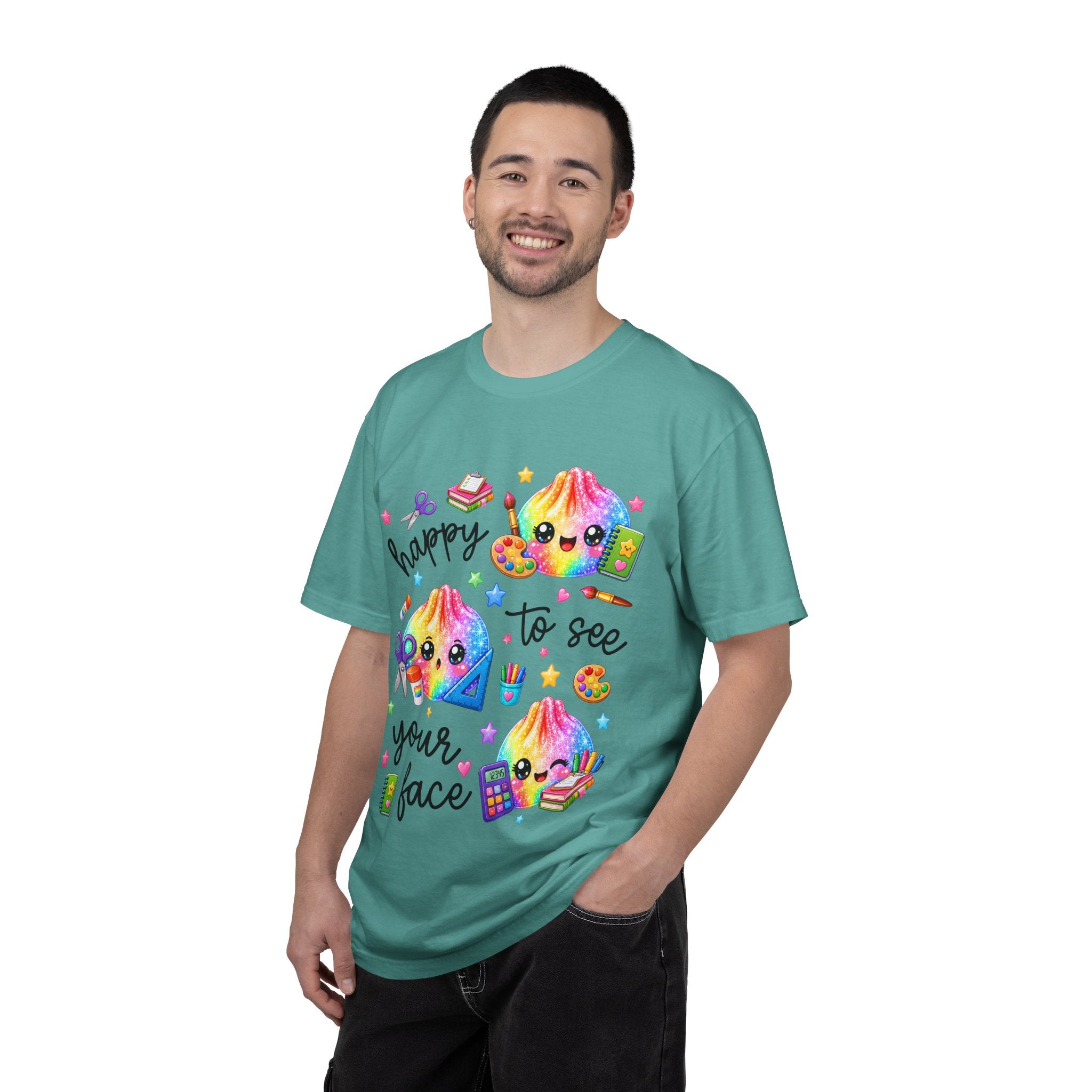 Happy To See Your Face Rainbow Kawaii T-Shirt — Cute School Supplies Graphic Tee