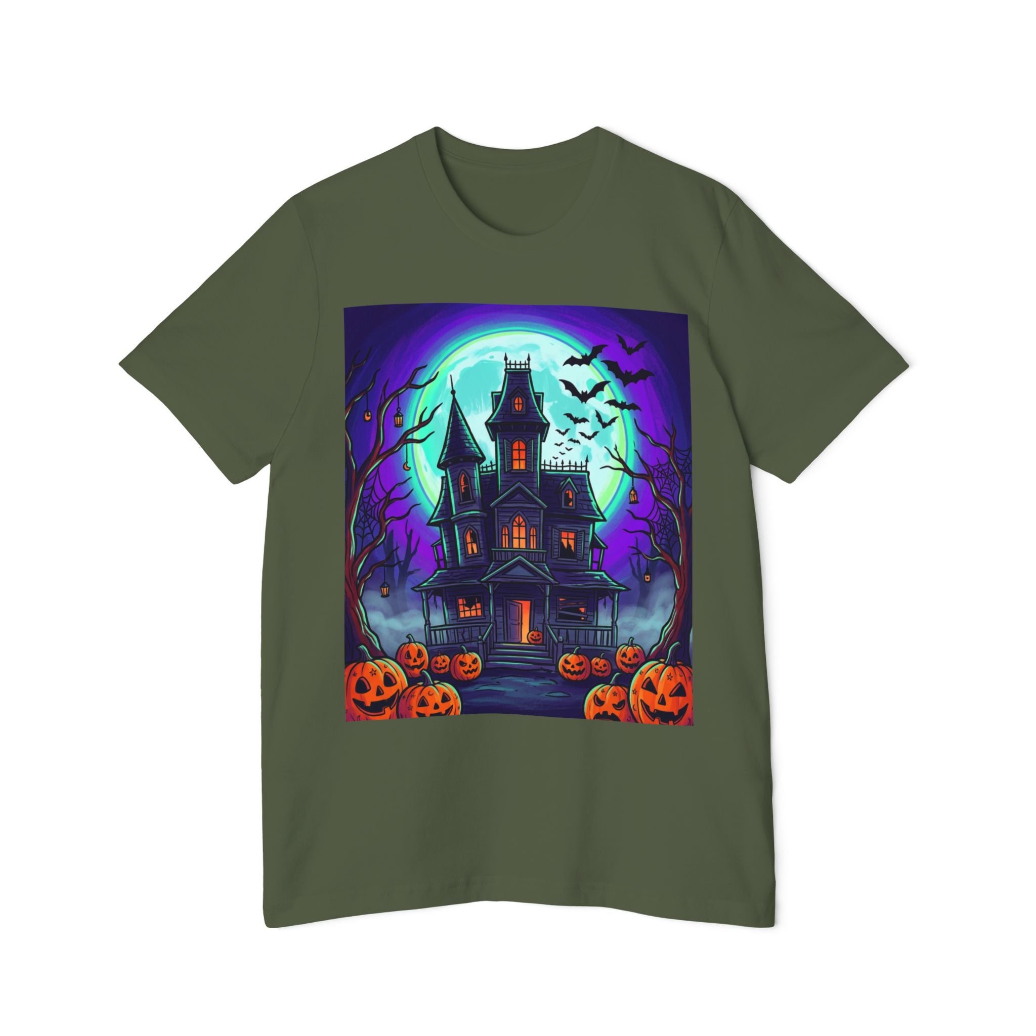 Haunted House Halloween T-Shirt — Spooky Pumpkins & Bats Graphic