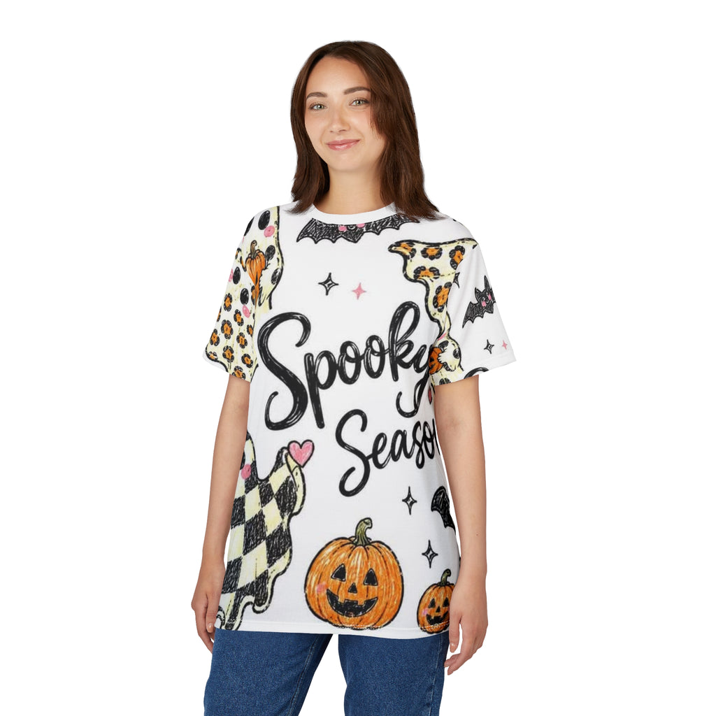 Spooky Season All-Over Print Tee - Halloween Ghosts & Pumpkins