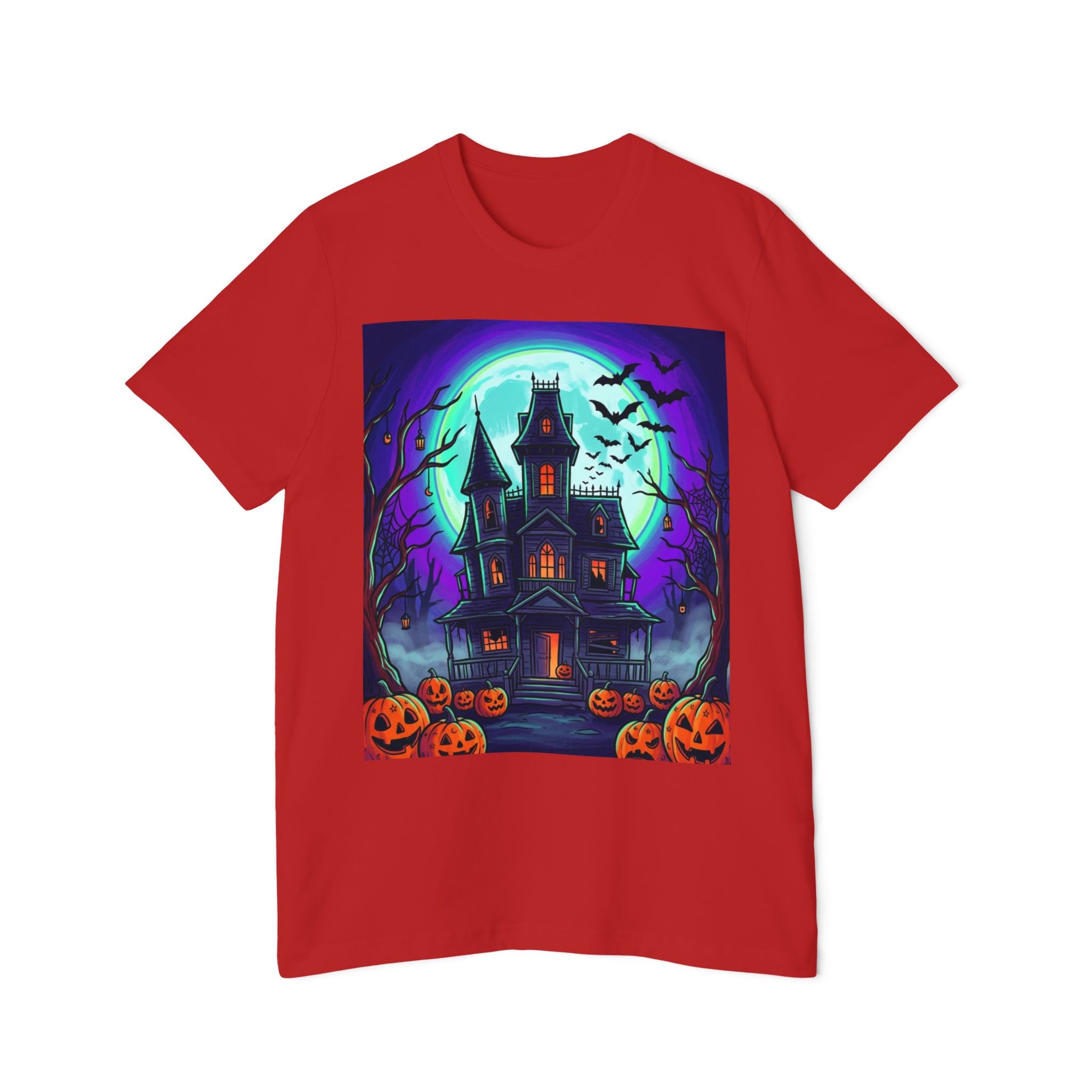 Haunted House Halloween T-Shirt — Spooky Pumpkins & Bats Graphic