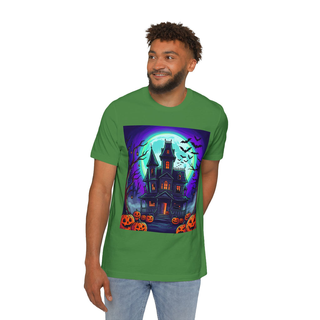 Haunted House Halloween T-Shirt — Spooky Pumpkins & Bats Graphic