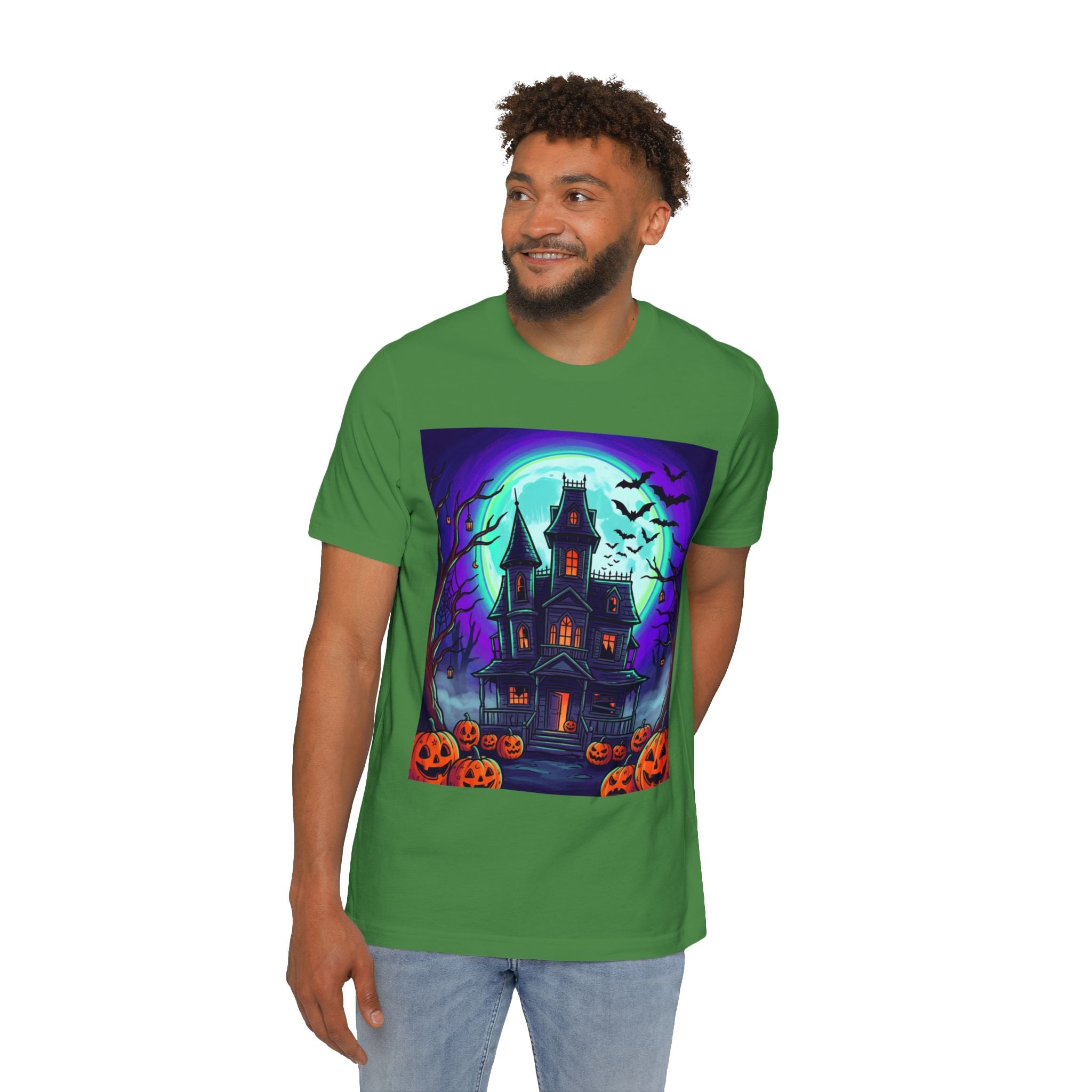 Haunted House Halloween T-Shirt — Spooky Pumpkins & Bats Graphic