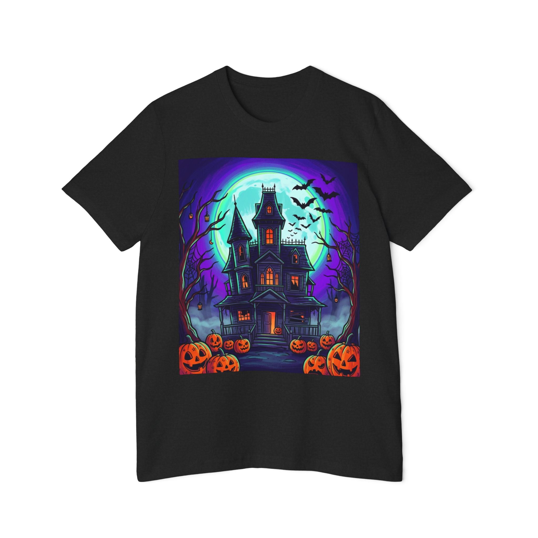 Haunted House Halloween T-Shirt — Spooky Pumpkins & Bats Graphic