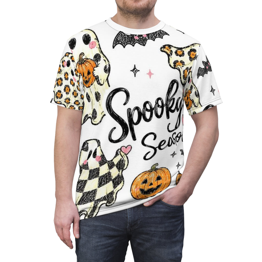 Spooky Season All-Over Print Tee - Halloween Ghosts & Pumpkins