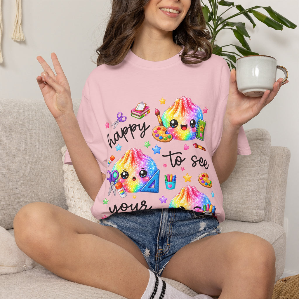 Happy To See Your Face Rainbow Kawaii T-Shirt — Cute School Supplies Graphic Tee