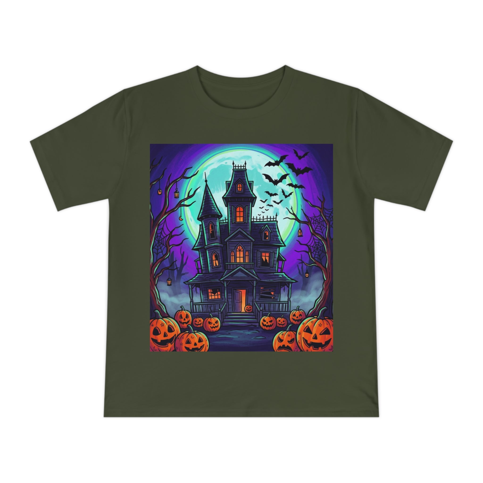 Haunted House Halloween T-Shirt — Spooky Pumpkin & Bats Tee