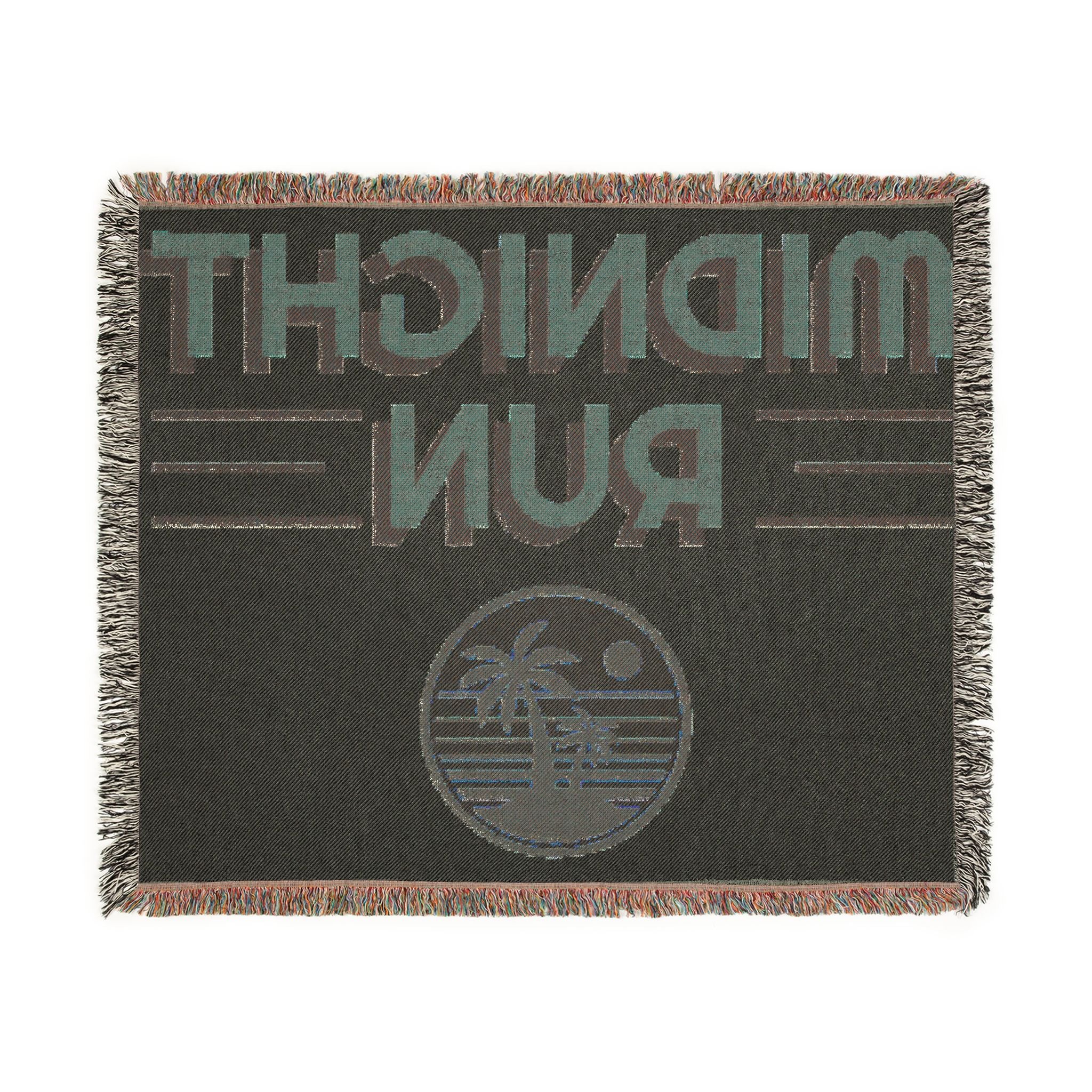 Midnight Run Woven Blanket — Retro Sunset Palm Throw