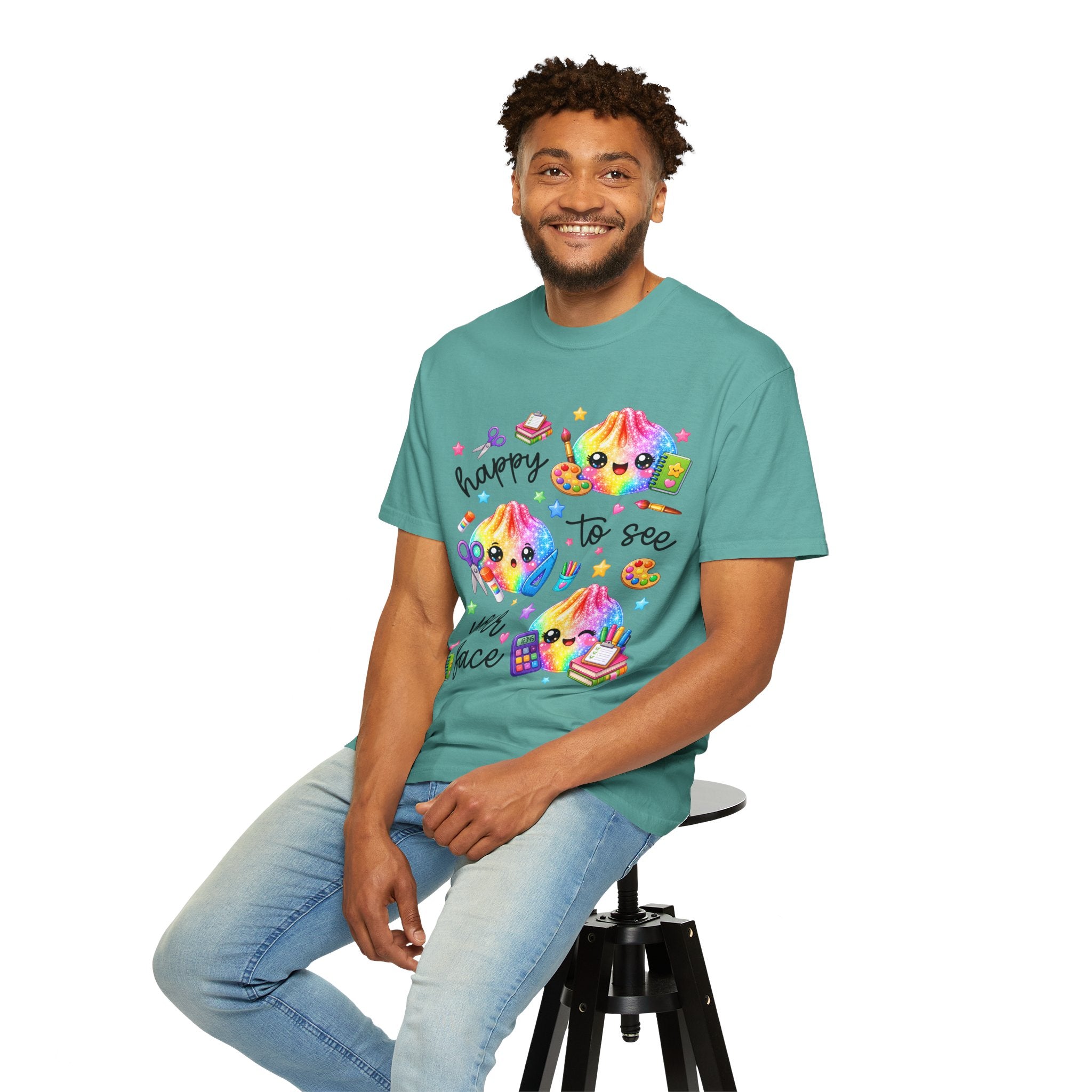 Happy To See Your Face Rainbow Kawaii T-Shirt — Cute School Supplies Graphic Tee