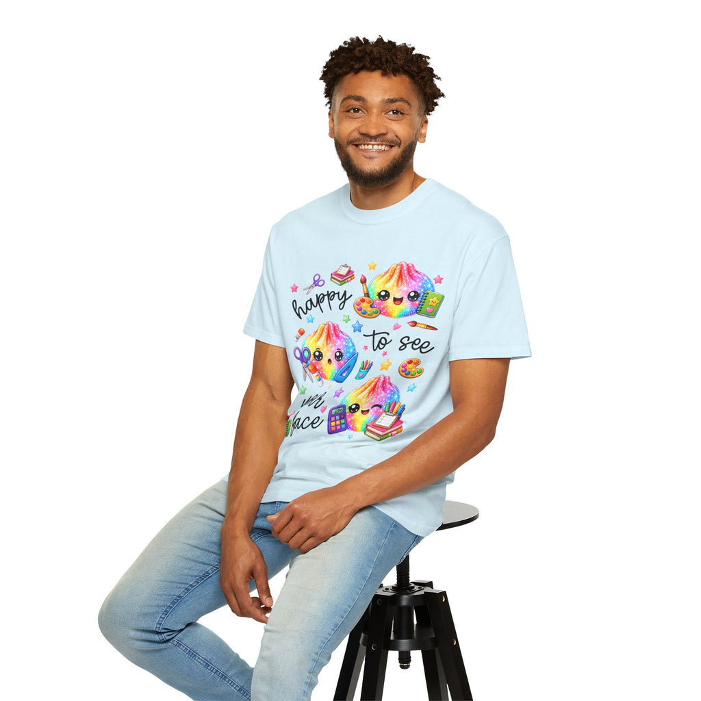 Happy To See Your Face Rainbow Kawaii T-Shirt — Cute School Supplies Graphic Tee