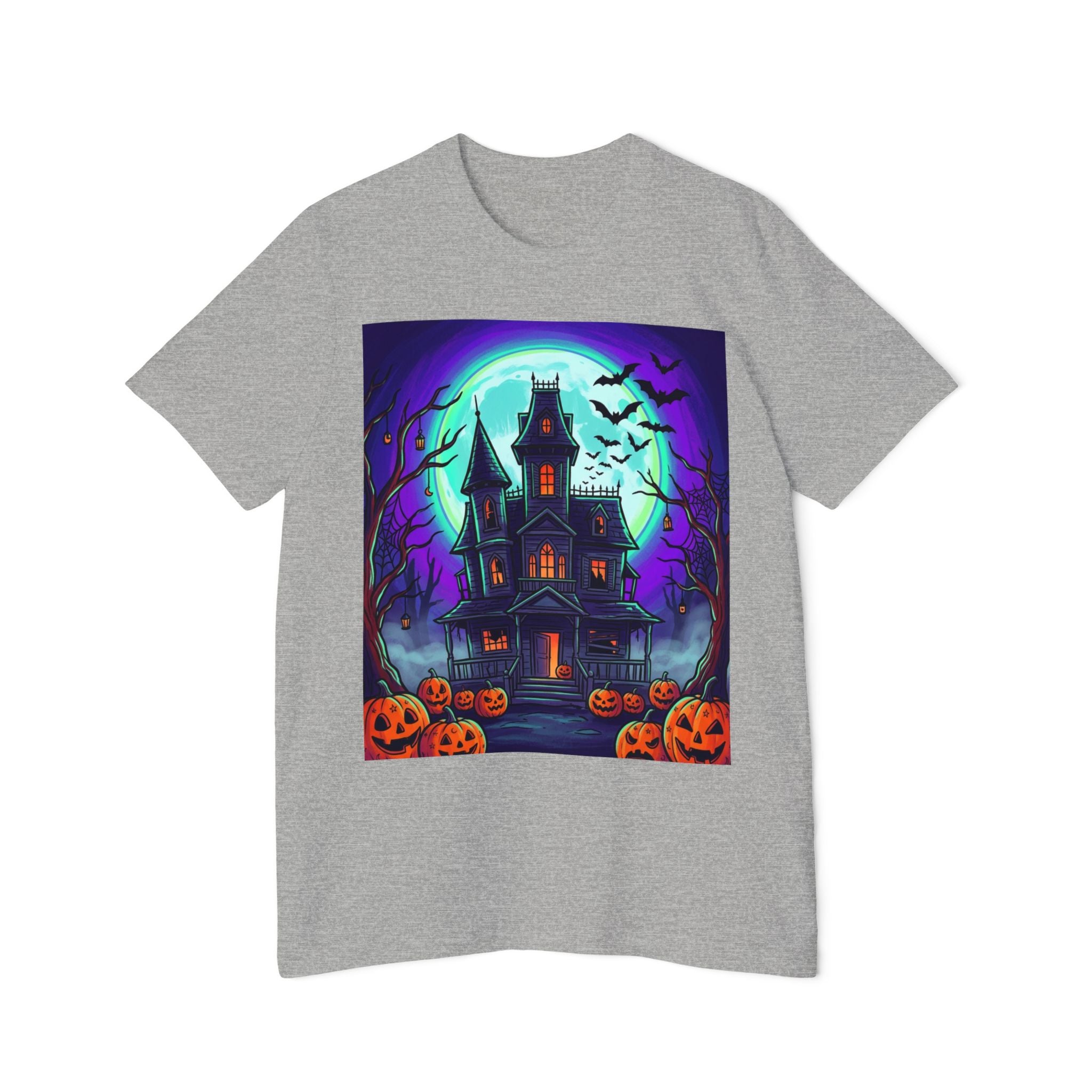 Haunted House Halloween T-Shirt — Spooky Pumpkins & Bats Graphic