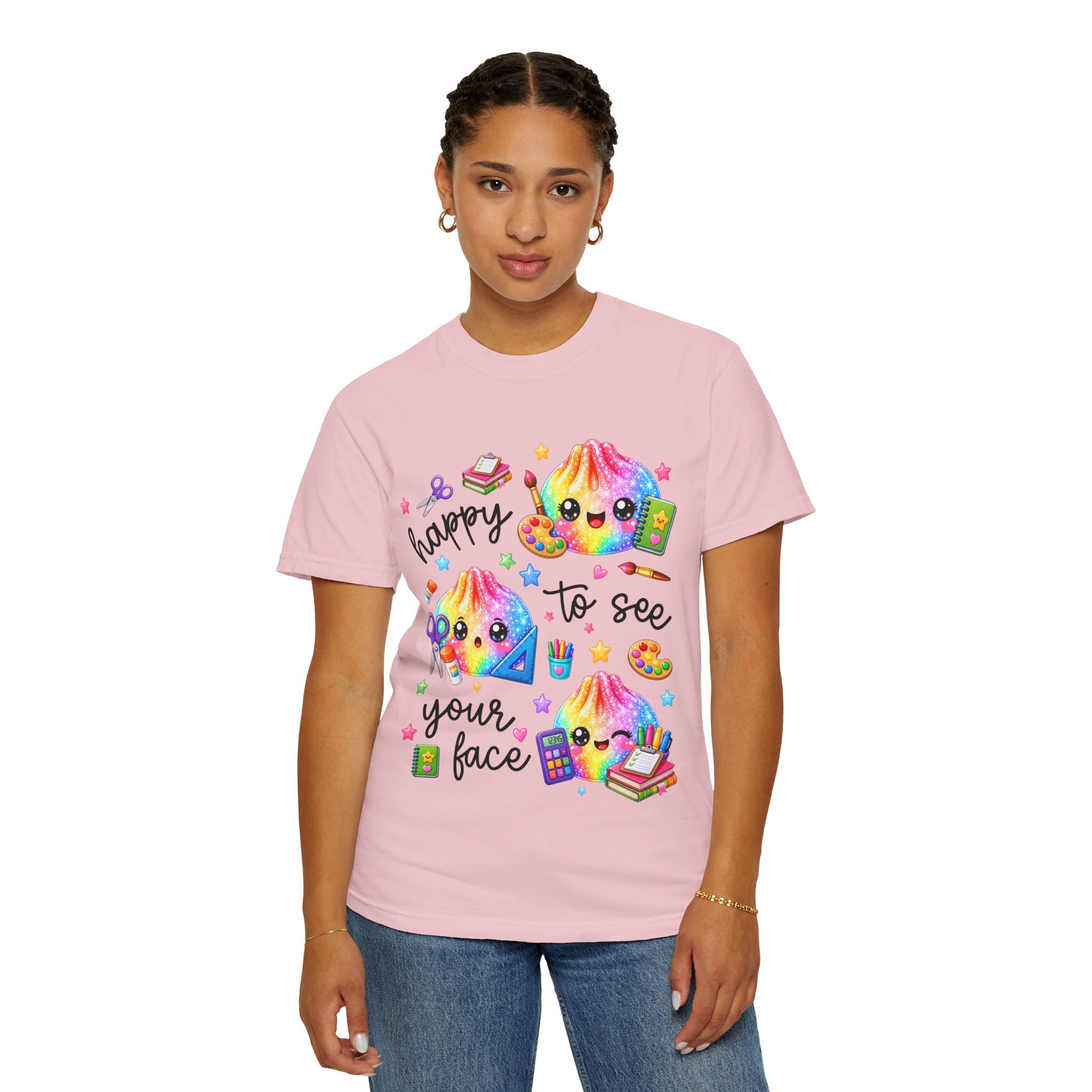 Happy To See Your Face Rainbow Kawaii T-Shirt — Cute School Supplies Graphic Tee