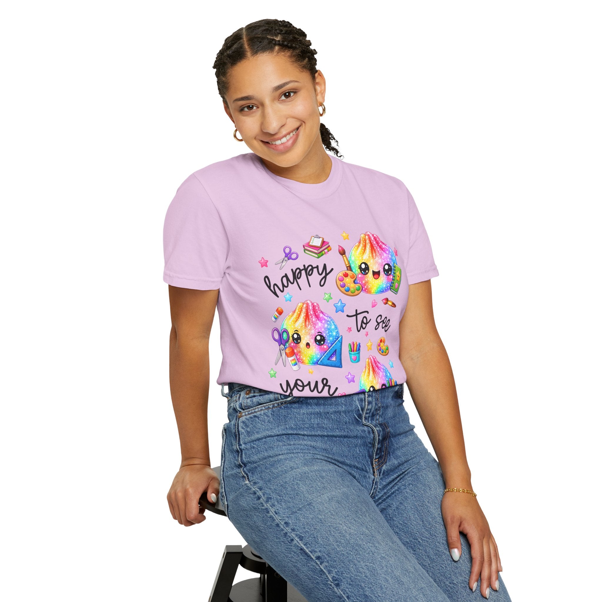 Happy To See Your Face Rainbow Kawaii T-Shirt — Cute School Supplies Graphic Tee