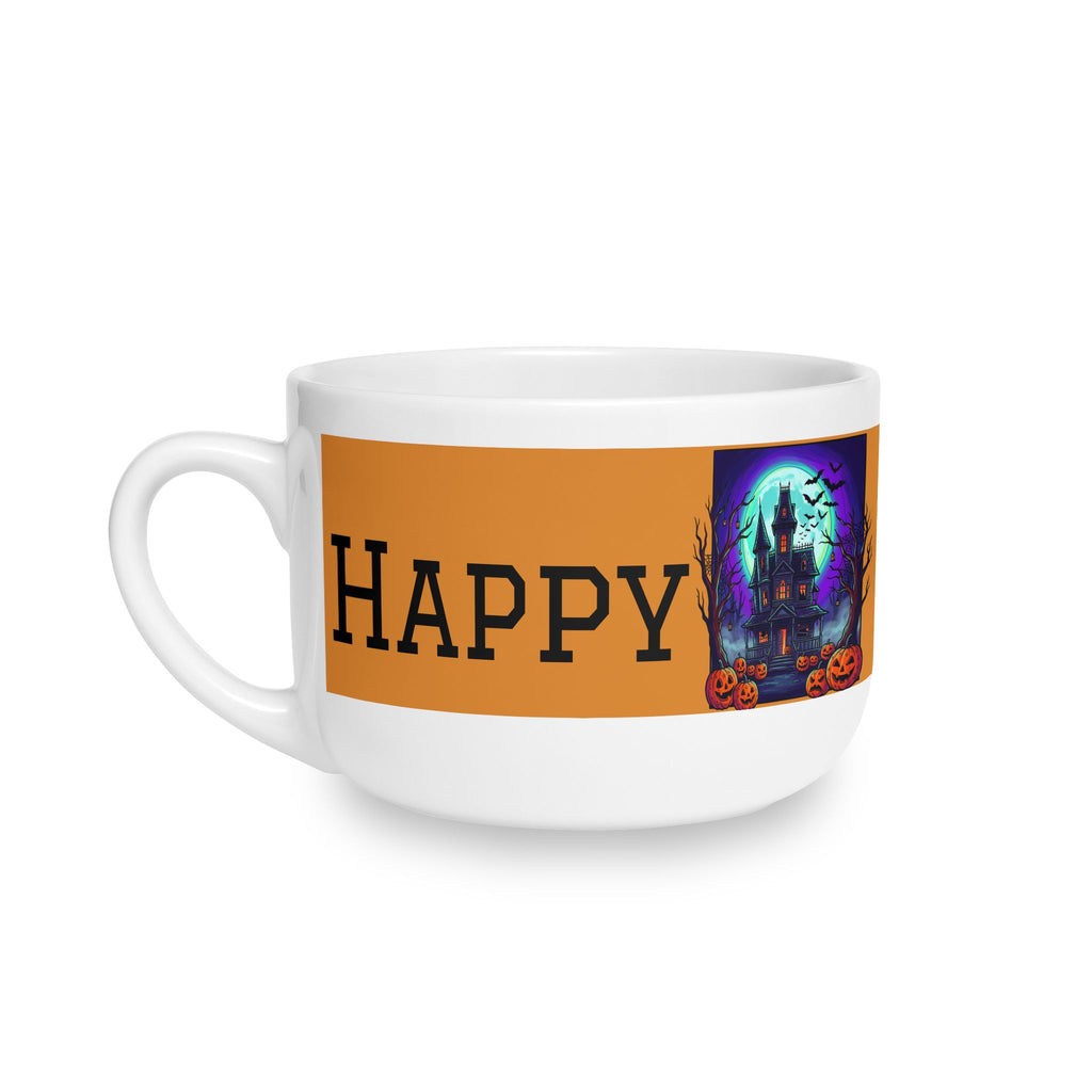 Halloween Haunted House 25oz Ceramic Latte Mug — Happy Halloween Pumpkin Design