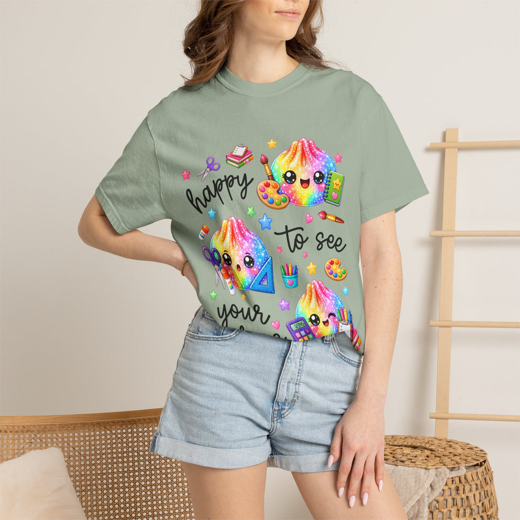 Happy To See Your Face Rainbow Kawaii T-Shirt — Cute School Supplies Graphic Tee