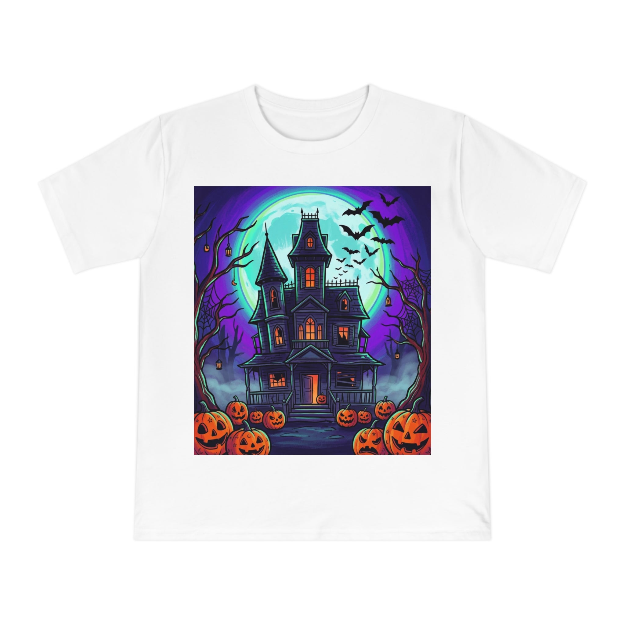Haunted House Halloween T-Shirt — Spooky Pumpkin & Bats Tee