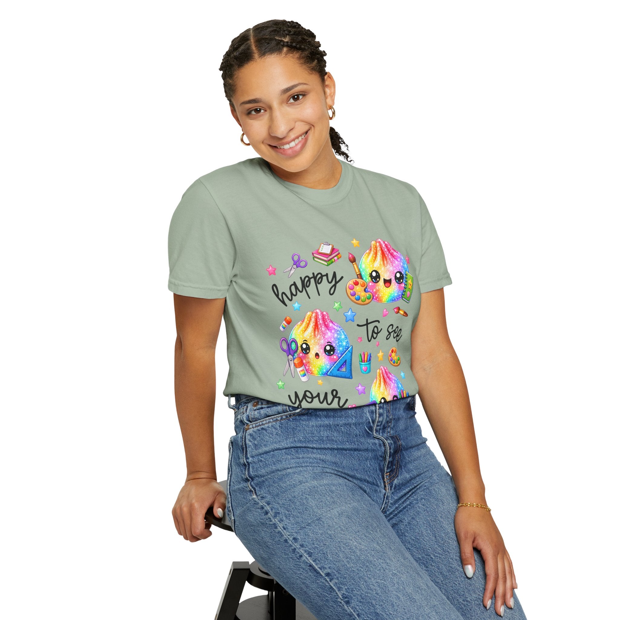 Happy To See Your Face Rainbow Kawaii T-Shirt — Cute School Supplies Graphic Tee