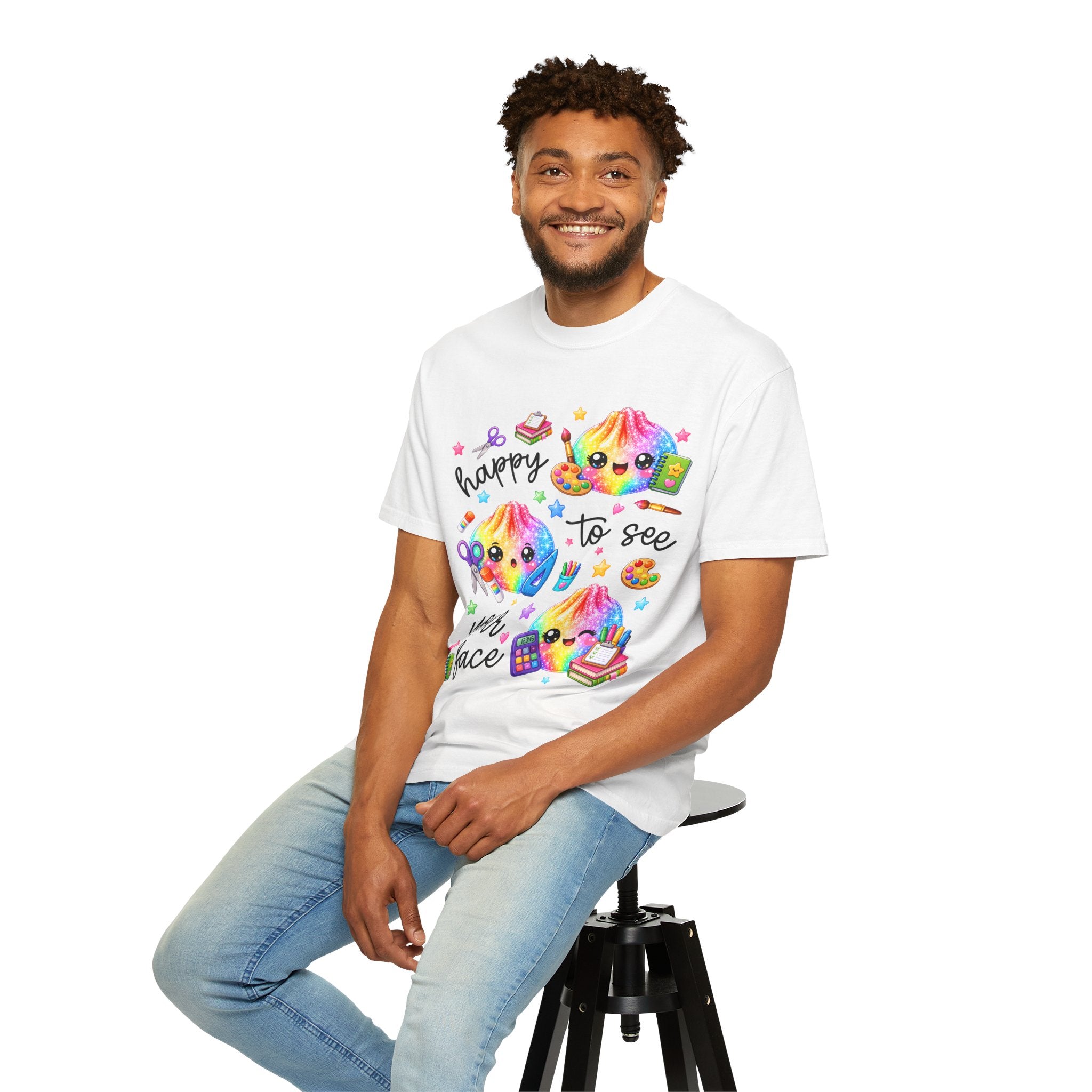 Happy To See Your Face Rainbow Kawaii T-Shirt — Cute School Supplies Graphic Tee