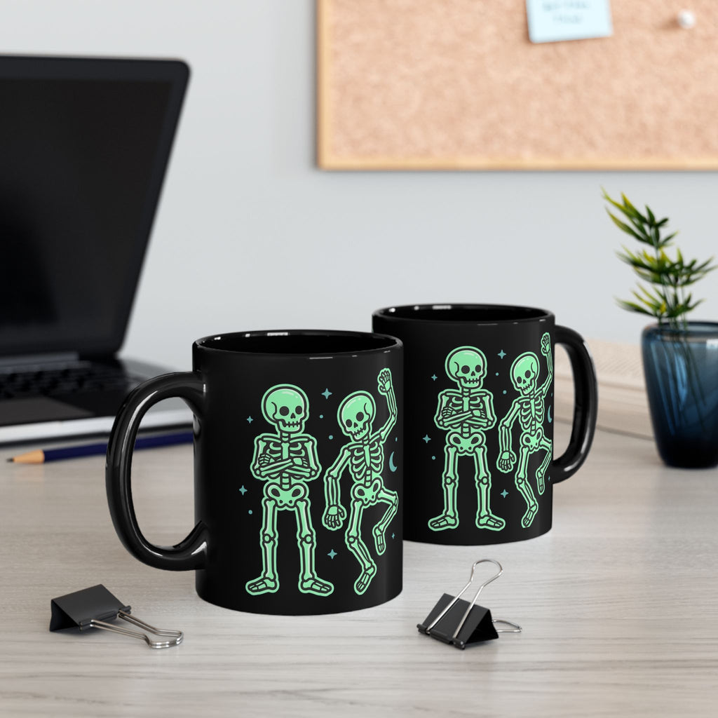 Glow Skeleton Dance Mug — Black Ceramic Coffee Cup (11oz/15oz)