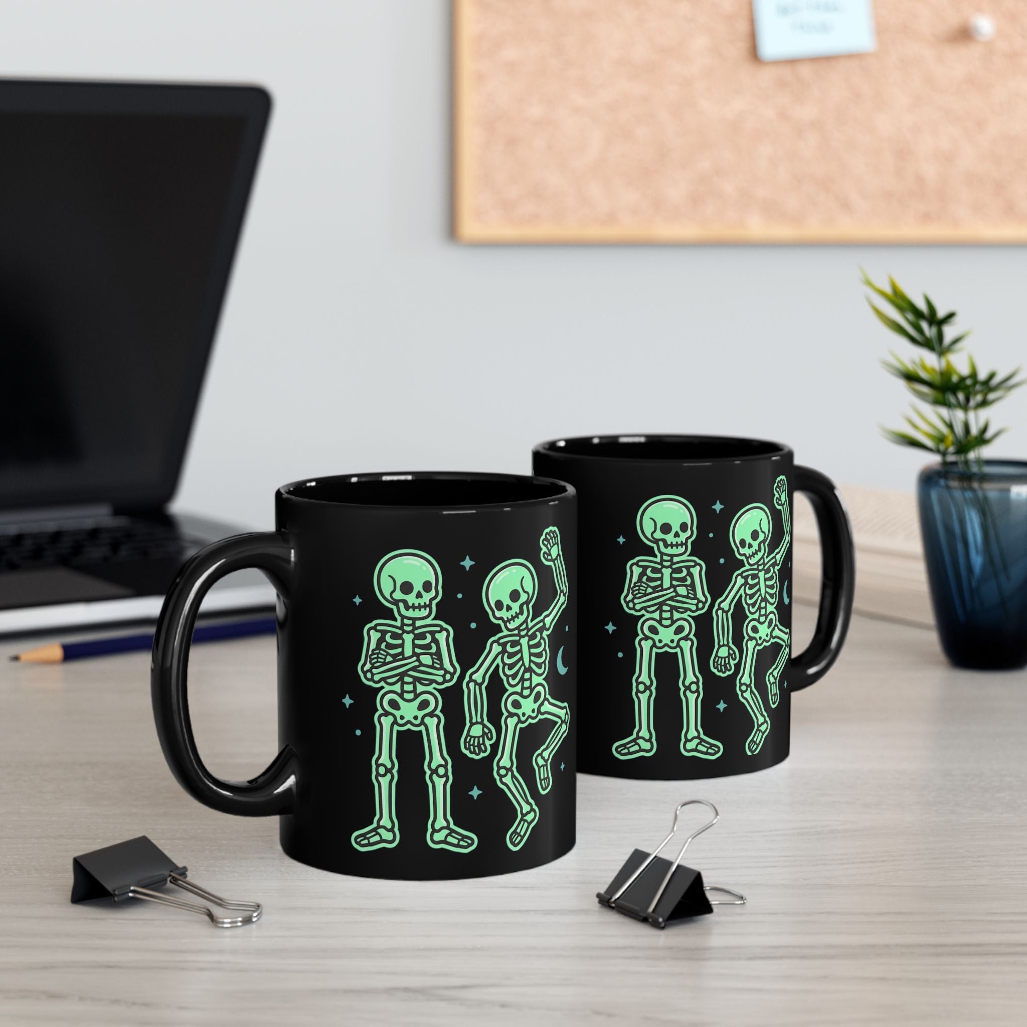 Glow Skeleton Dance Mug — Black Ceramic Coffee Cup (11oz/15oz)