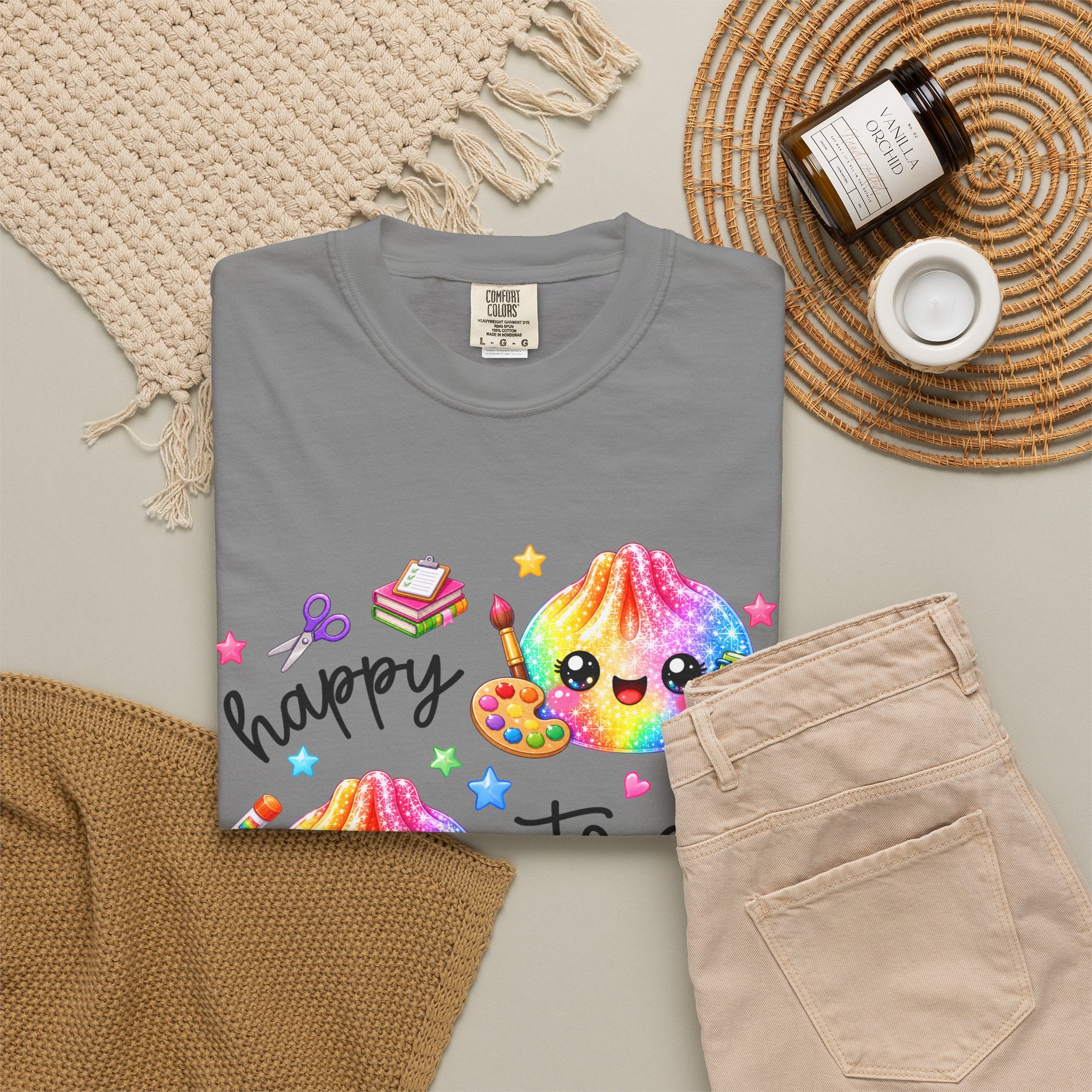 Happy To See Your Face Rainbow Kawaii T-Shirt — Cute School Supplies Graphic Tee