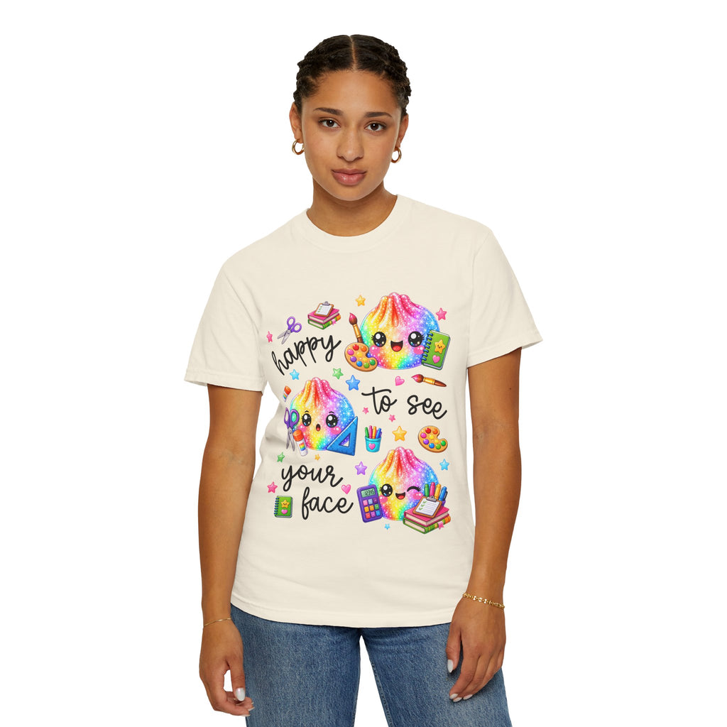 Happy To See Your Face Rainbow Kawaii T-Shirt — Cute School Supplies Graphic Tee