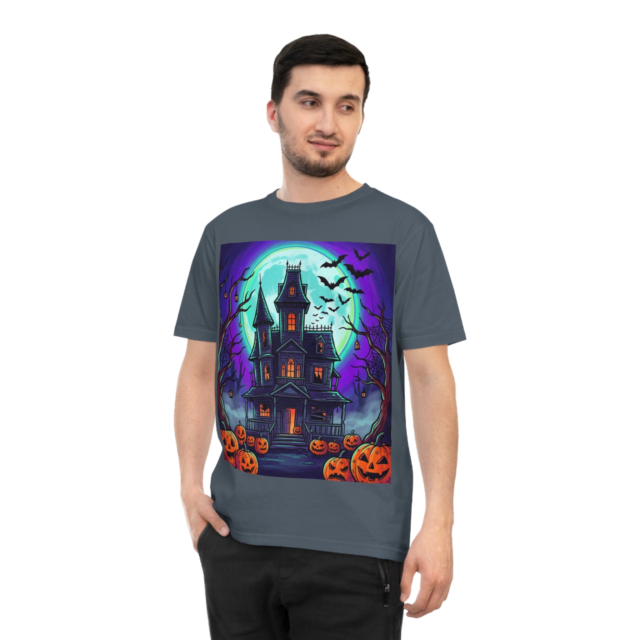Haunted House Halloween T-Shirt — Spooky Pumpkin & Bats Tee