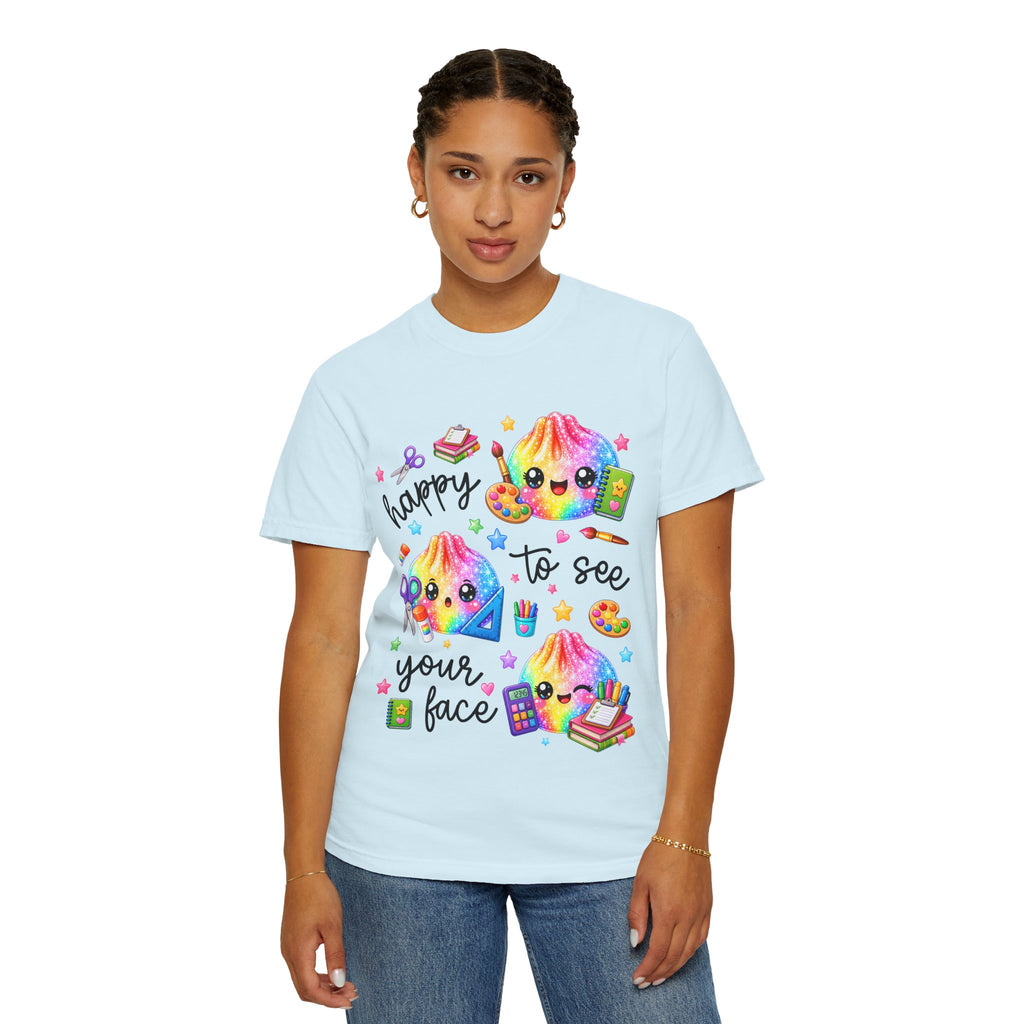 Happy To See Your Face Rainbow Kawaii T-Shirt — Cute School Supplies Graphic Tee