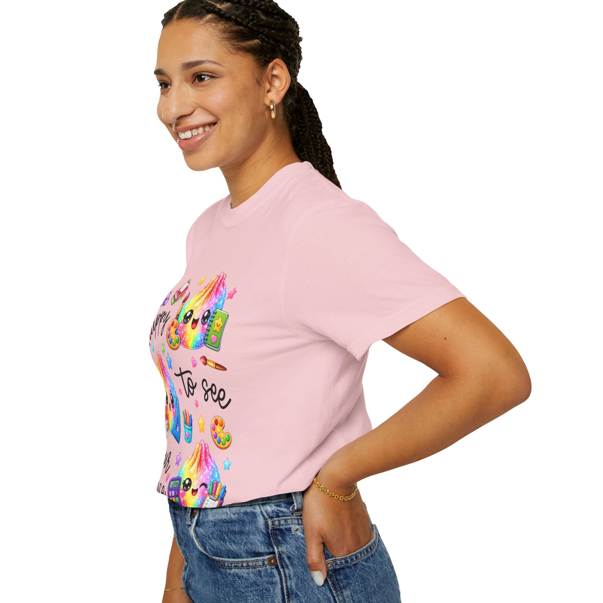Happy To See Your Face Rainbow Kawaii T-Shirt — Cute School Supplies Graphic Tee