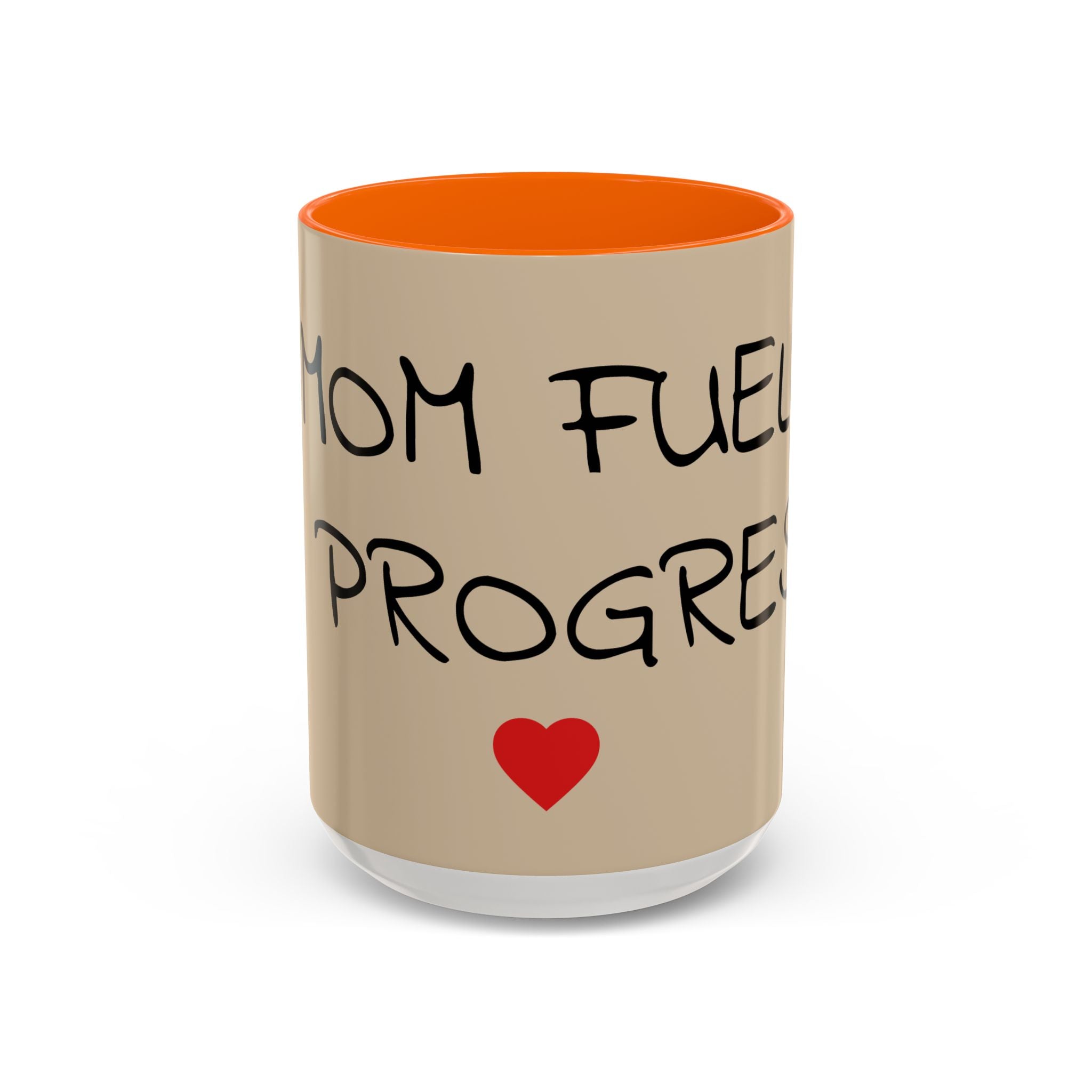 Coffee Mug — "Mom Fuel, Progress" Accent Mug with Heart (11/15oz)