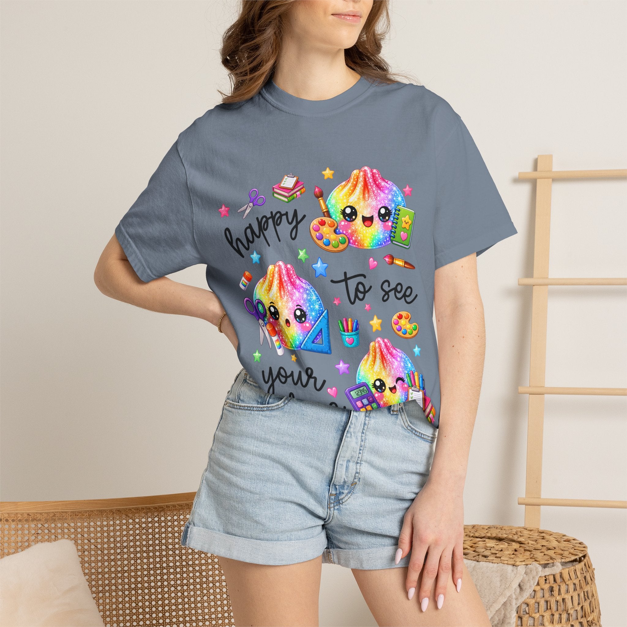 Happy To See Your Face Rainbow Kawaii T-Shirt — Cute School Supplies Graphic Tee