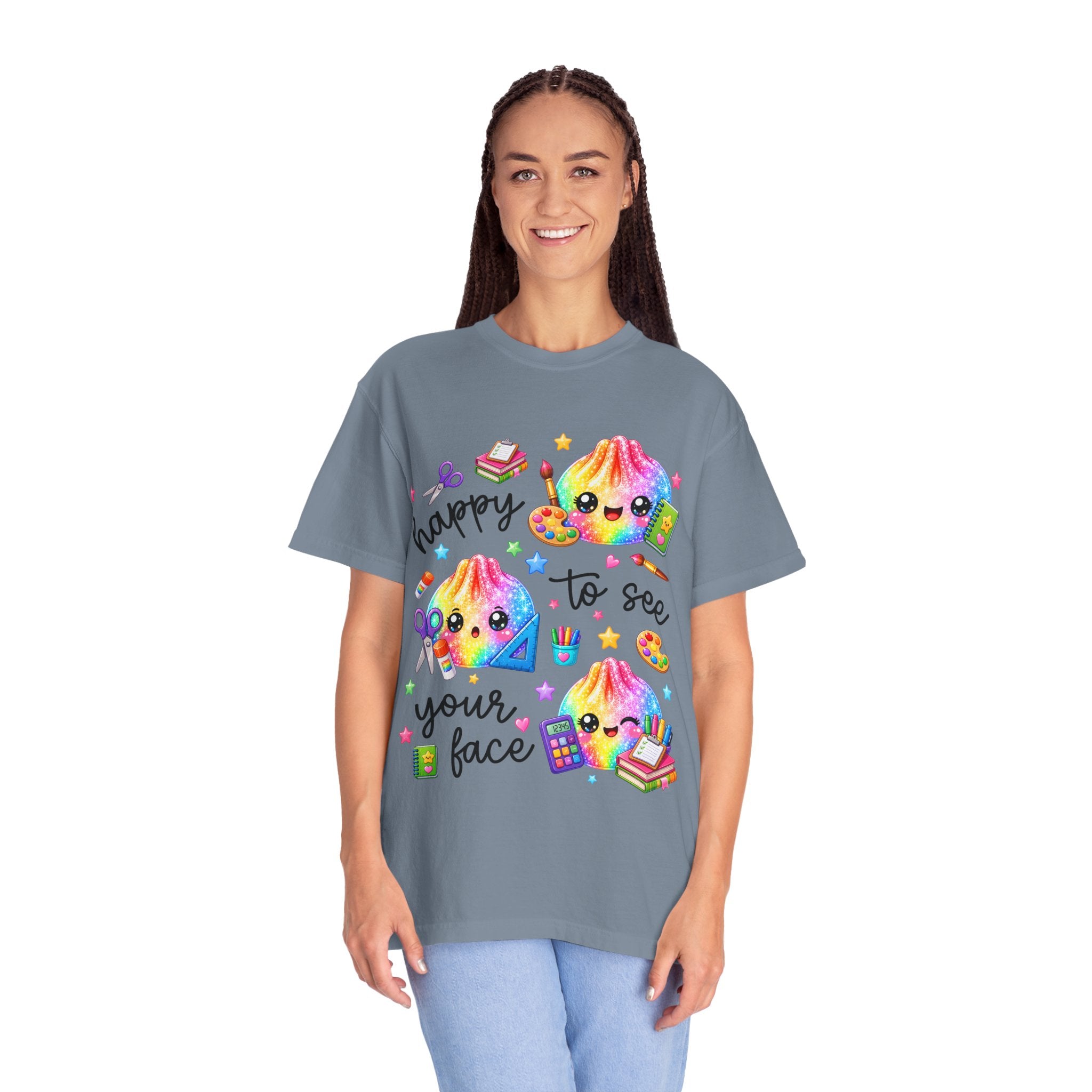 Happy To See Your Face Rainbow Kawaii T-Shirt — Cute School Supplies Graphic Tee