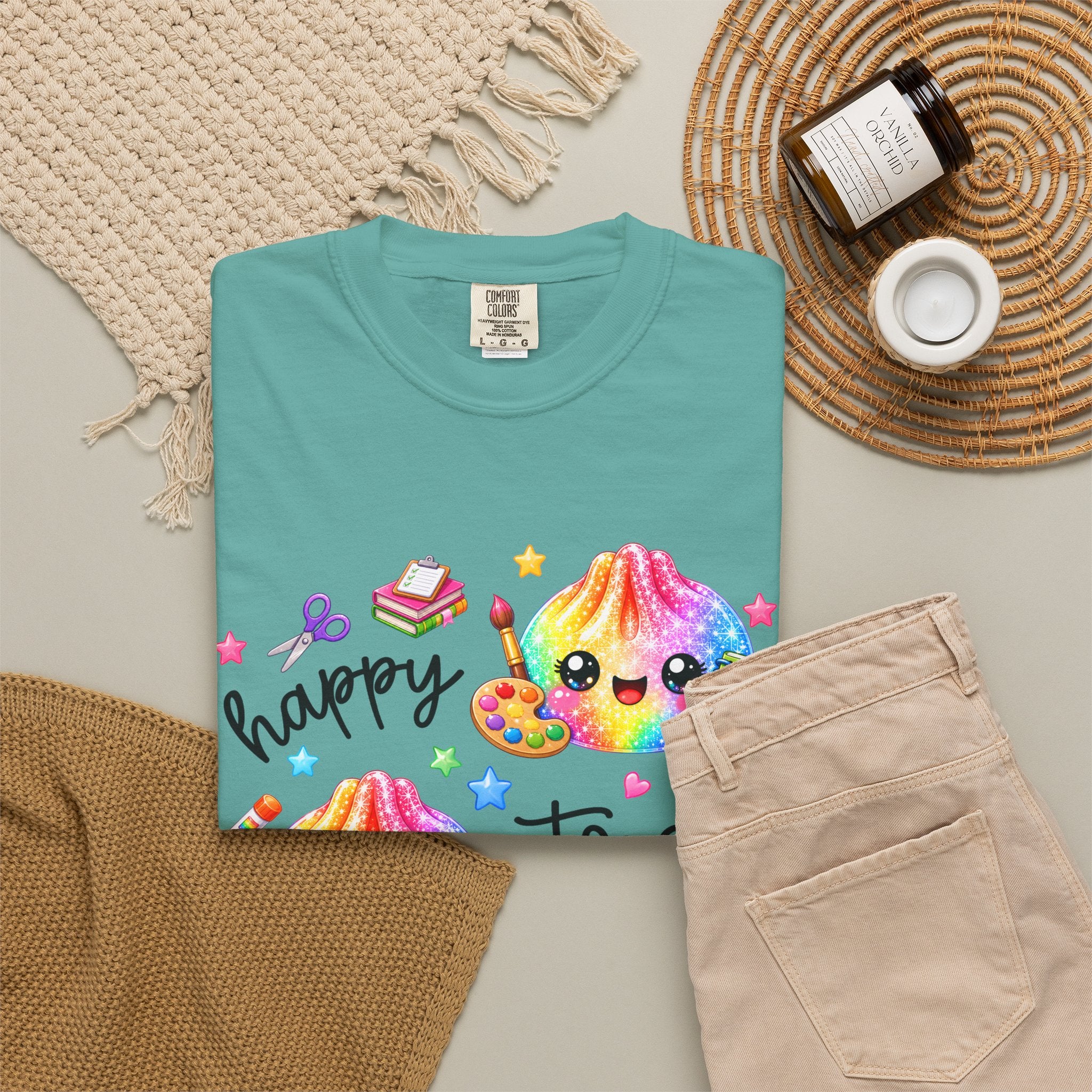 Happy To See Your Face Rainbow Kawaii T-Shirt — Cute School Supplies Graphic Tee