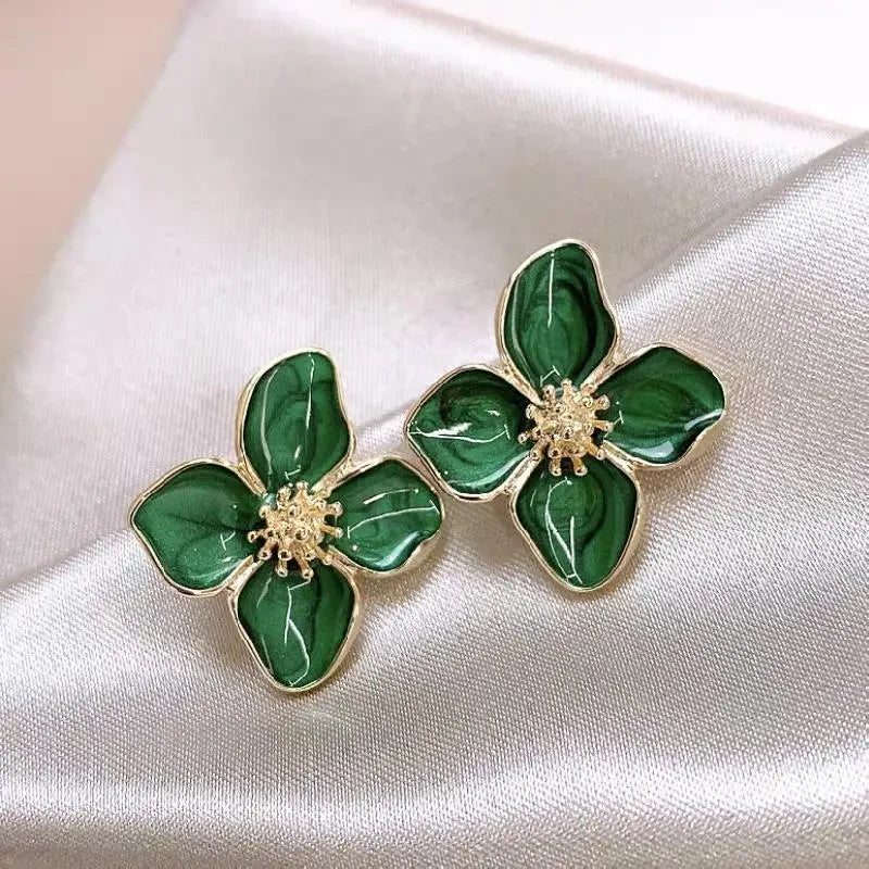 Retro Drip Glaze Red Flower Stud Earrings