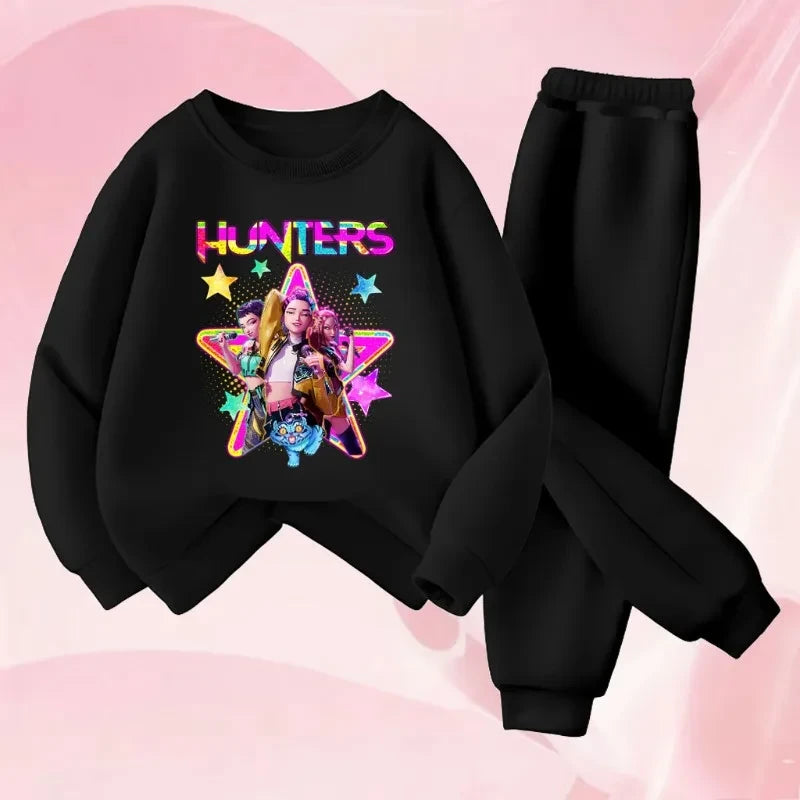 Girls Cartoon Pullover Sweatshirt and Sweatpants Set