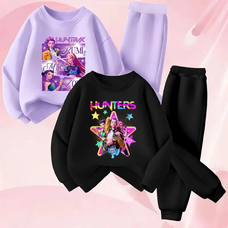 Girls Cartoon Pullover Sweatshirt and Sweatpants Set