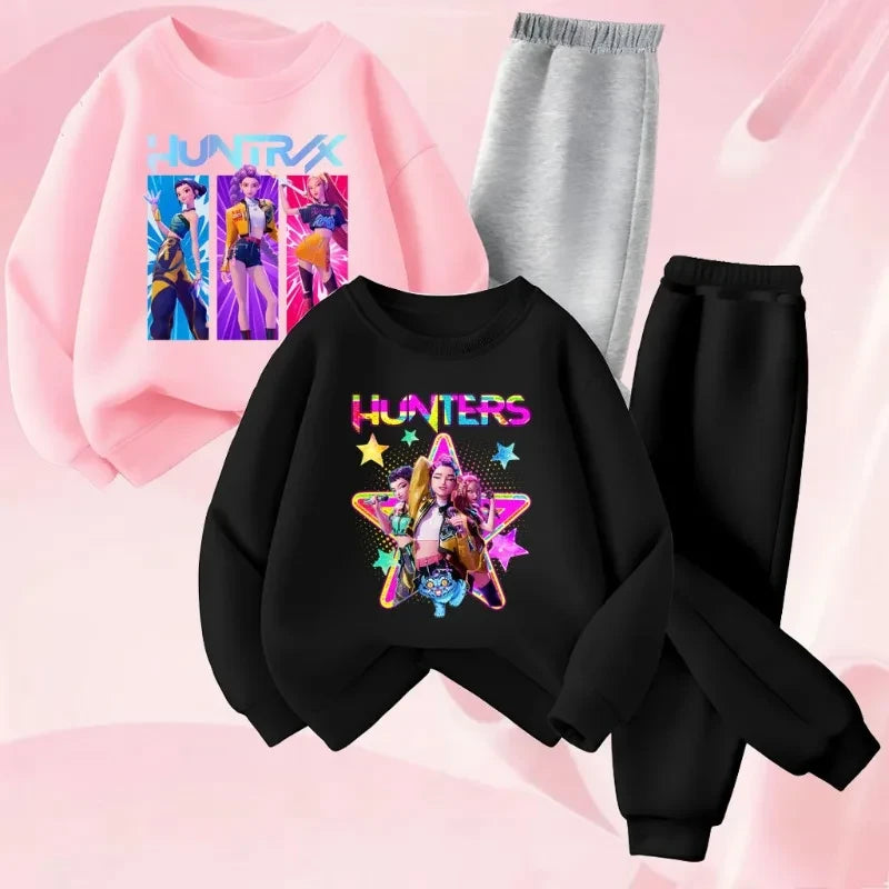 Girls Cartoon Pullover Sweatshirt and Sweatpants Set