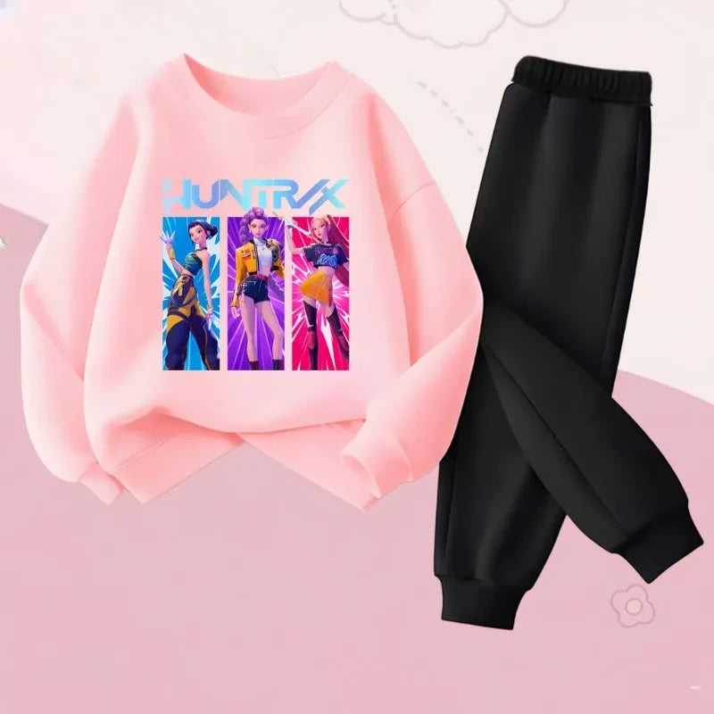 Girls Cartoon Pullover Sweatshirt and Sweatpants Set