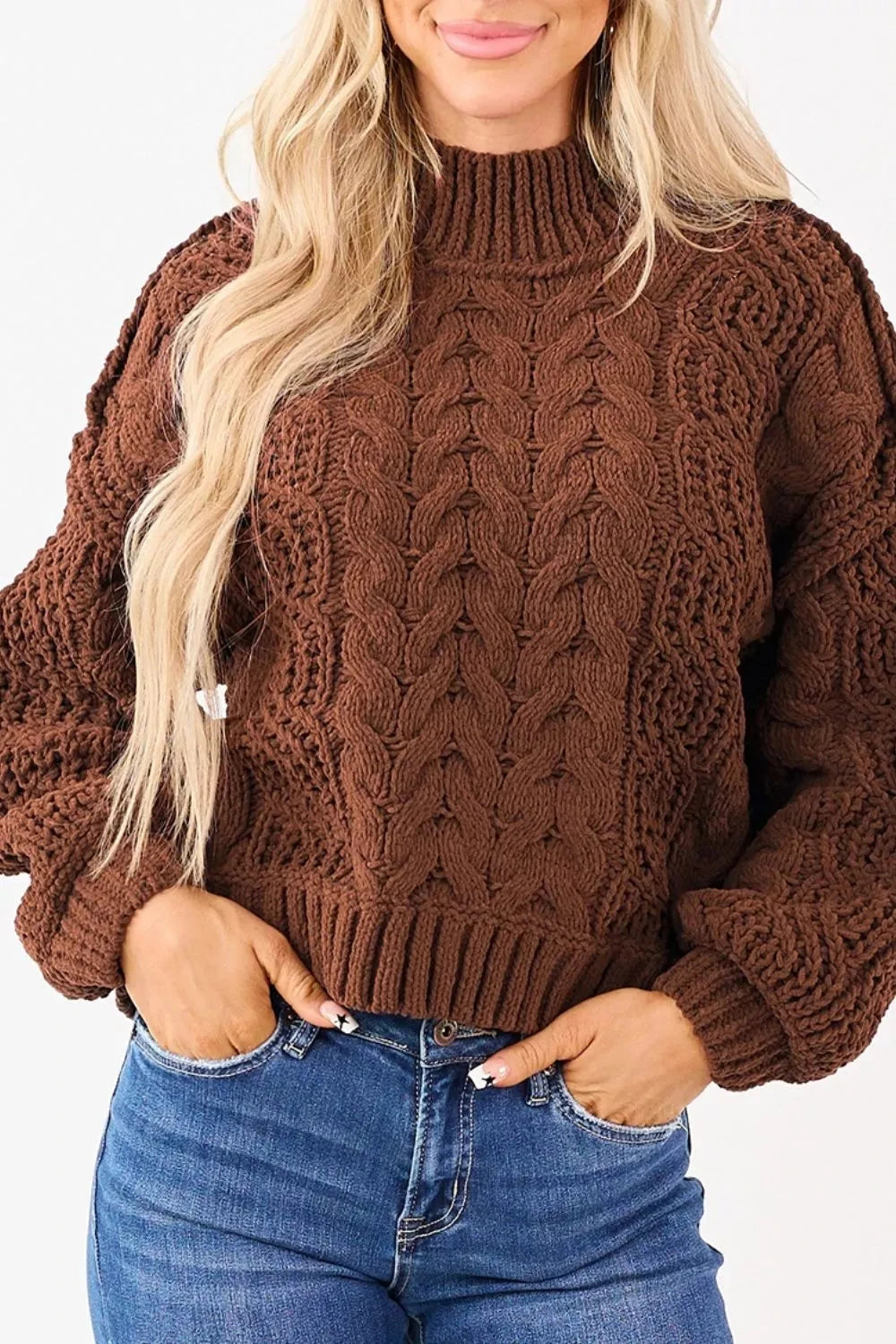 Mock Neck Cable Knit Sweater