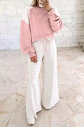 Polka Dot Cropped Sweatshirt and Wide-Leg Pants Set
