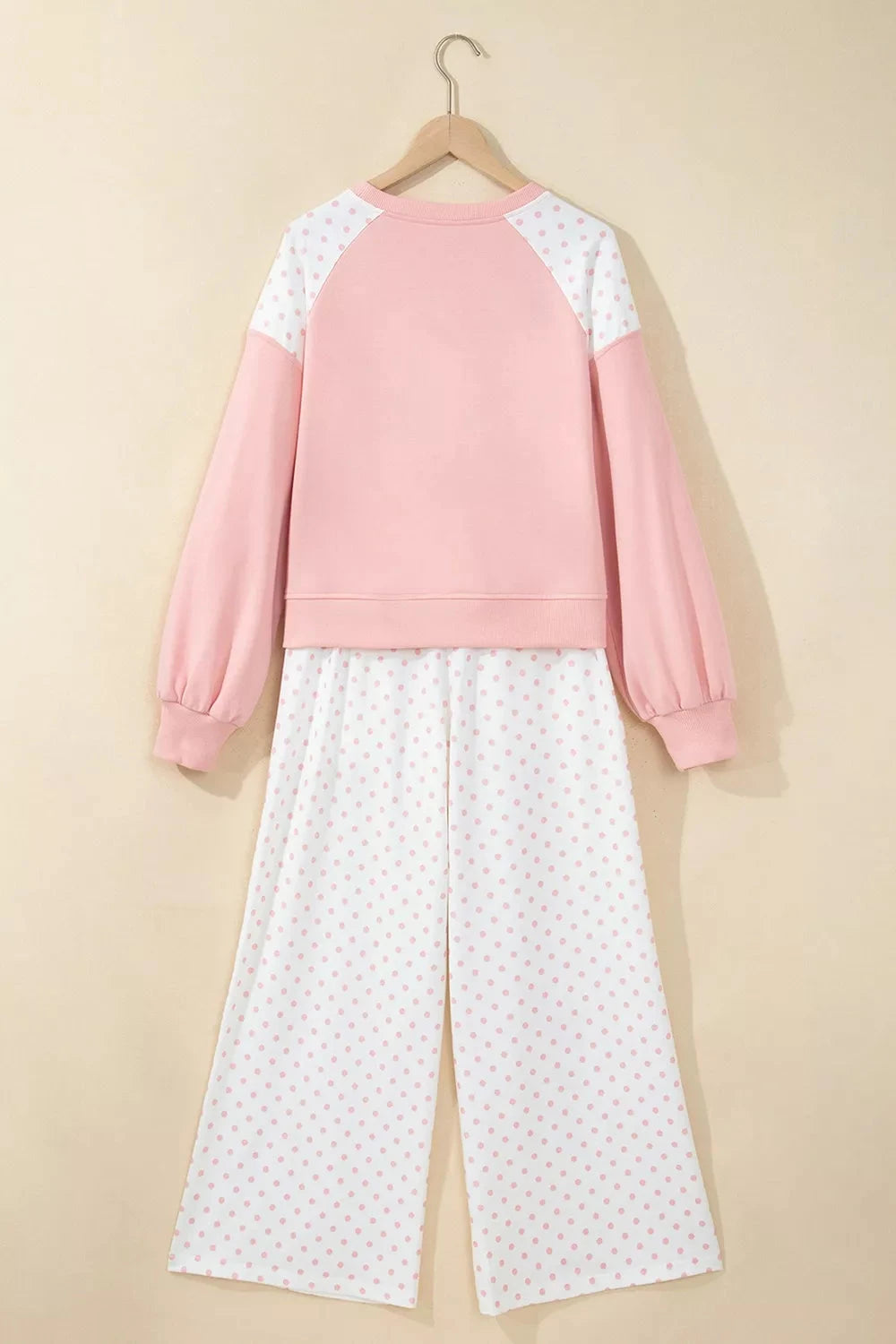 Polka Dot Cropped Sweatshirt and Wide-Leg Pants Set
